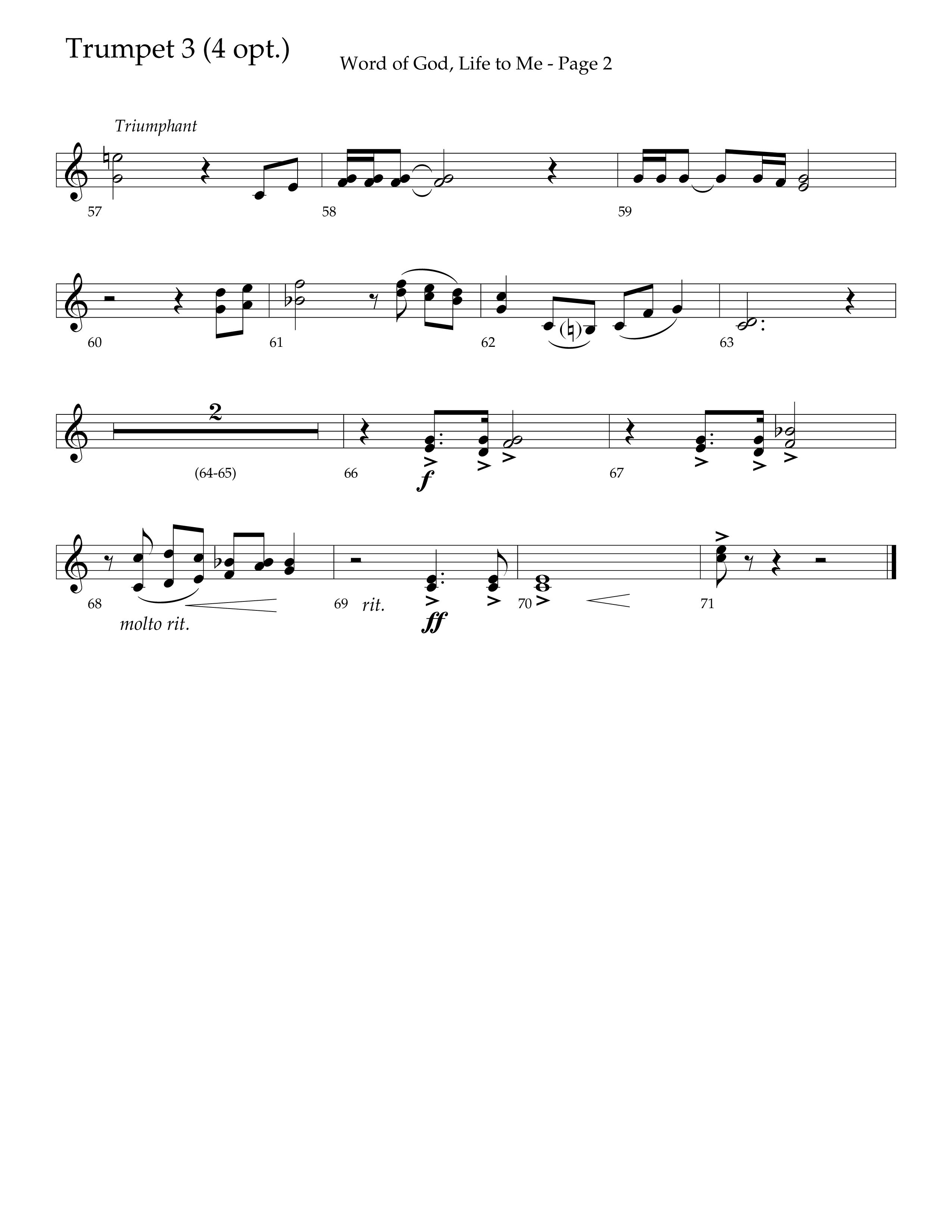 Word Of God Life To Me (Choral Anthem SATB) Trumpet 3 (Lifeway Choral / Arr. David Hamilton)