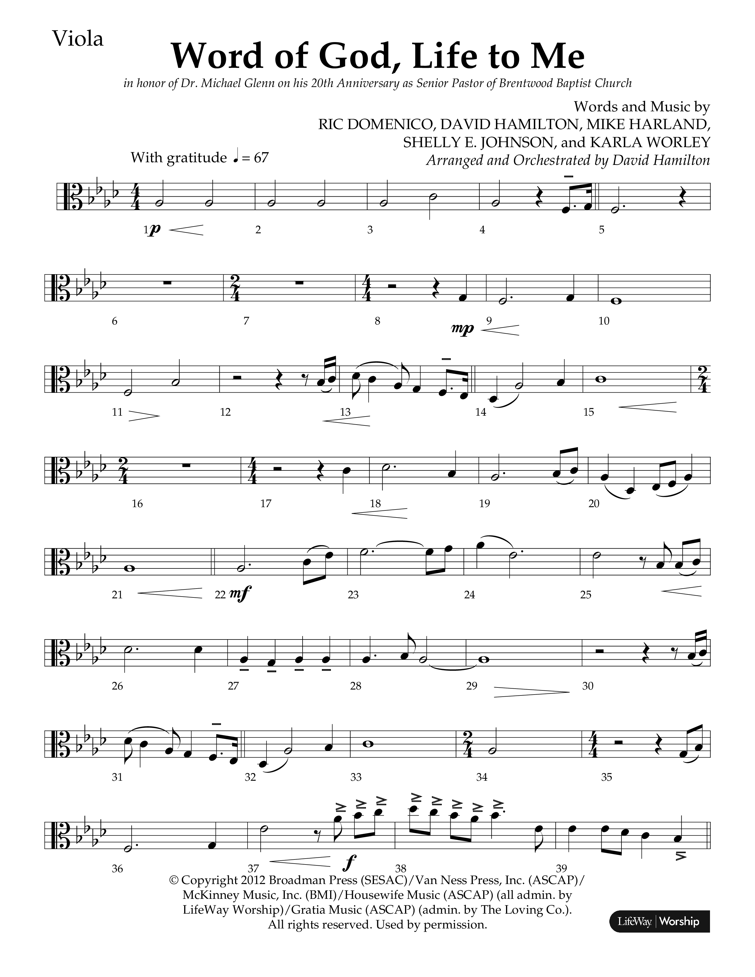 Word Of God Life To Me (Choral Anthem SATB) Viola (Lifeway Choral / Arr. David Hamilton)