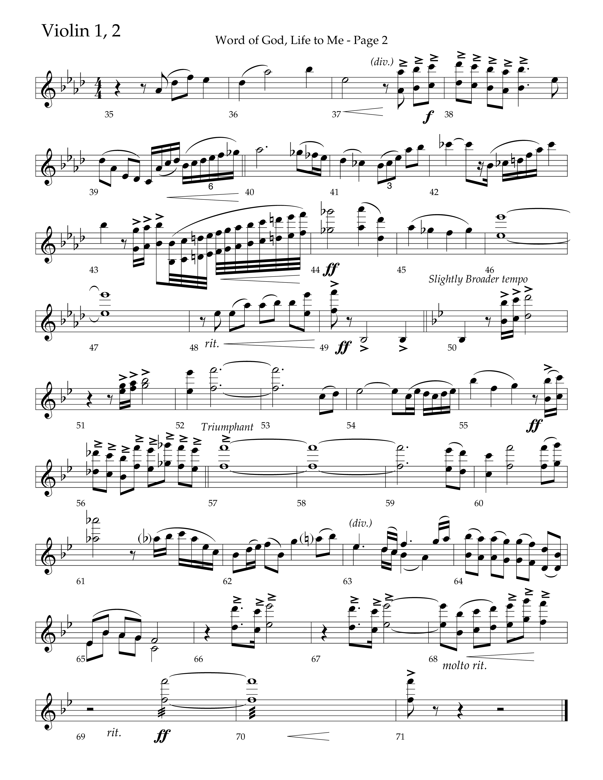 Word Of God Life To Me (Choral Anthem SATB) Violin 1/2 (Lifeway Choral / Arr. David Hamilton)