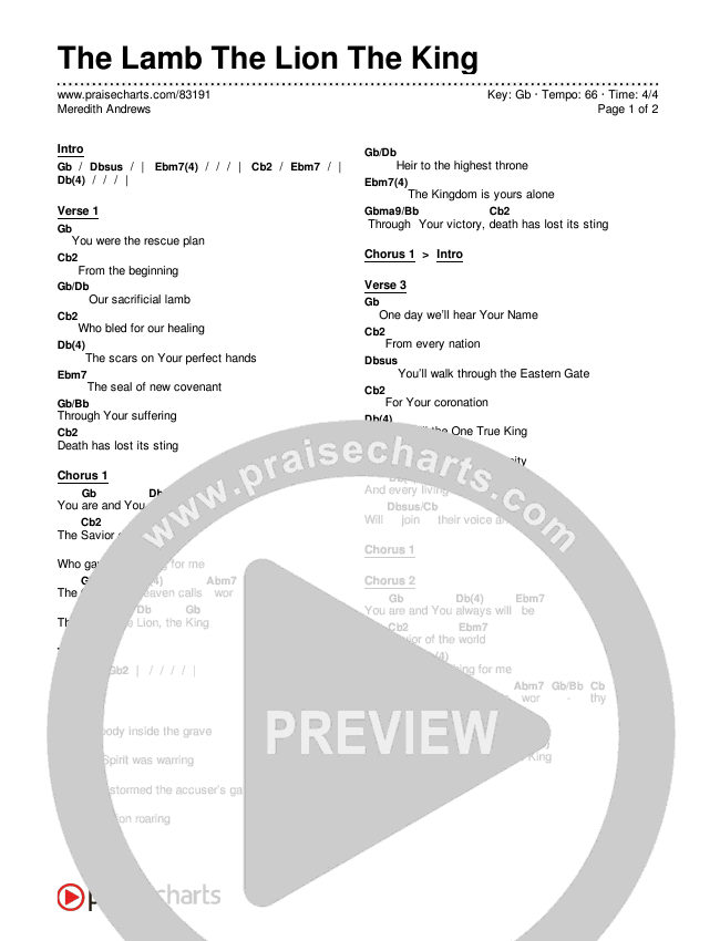 The Lamb The Lion The King Chords & Lyrics (Meredith Andrews)