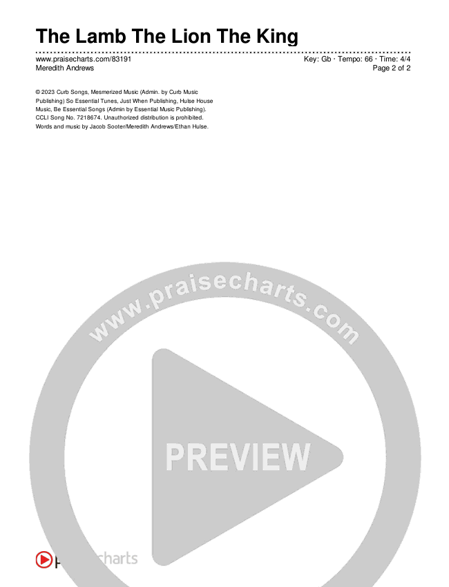 The Lamb The Lion The King Chords & Lyrics (Meredith Andrews)