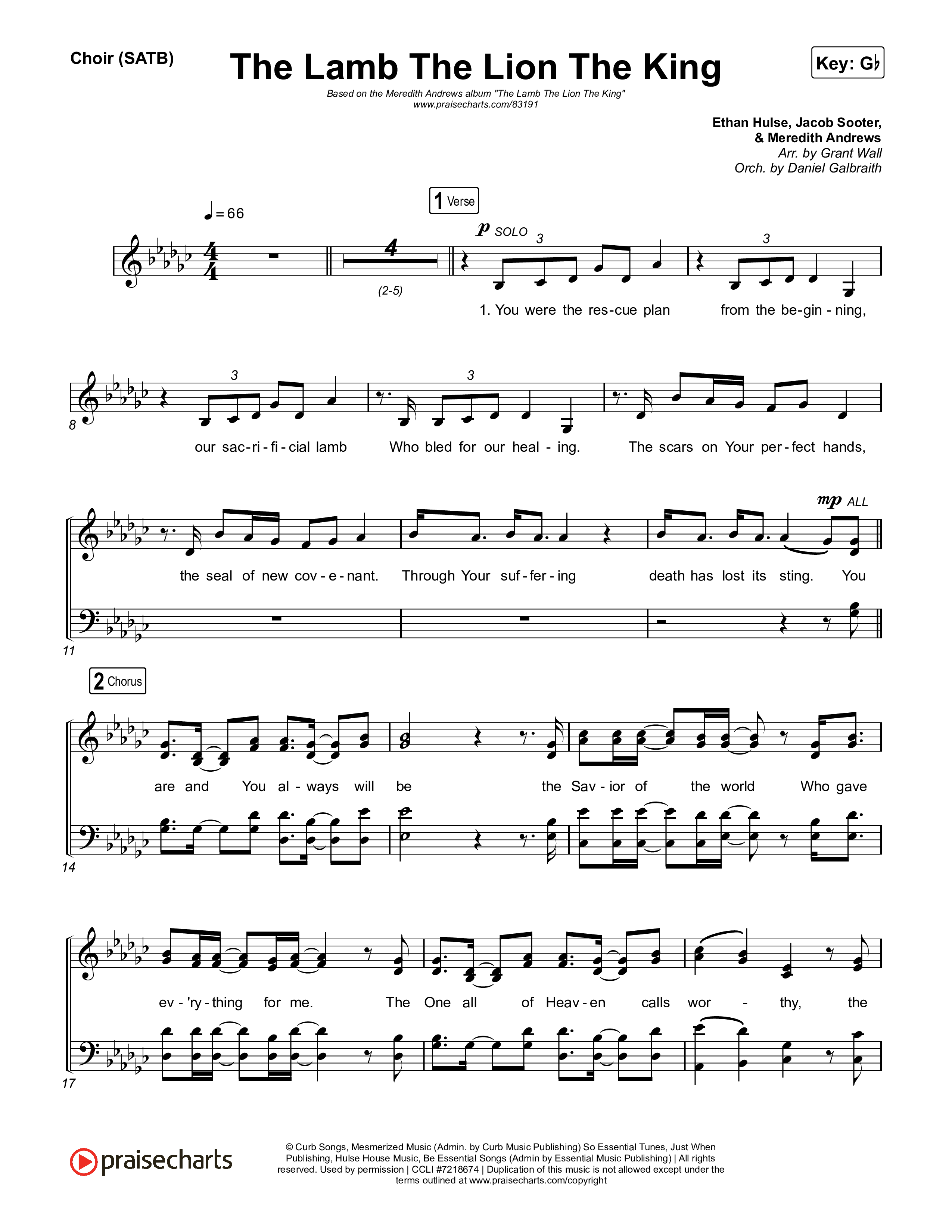 The Lamb The Lion The King Vocal Sheet (SATB) (Meredith Andrews)