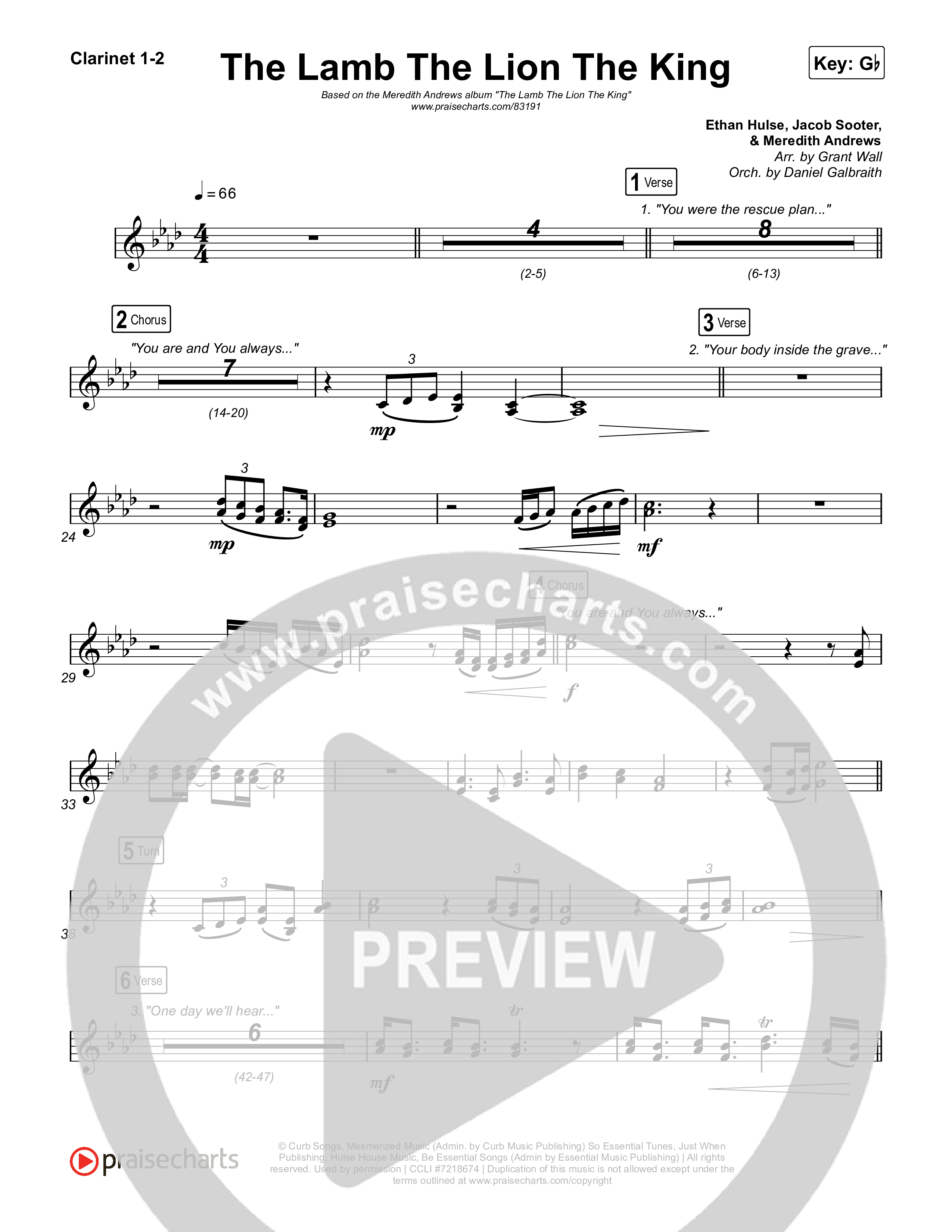 The Lamb The Lion The King Clarinet 1/2 (Meredith Andrews)