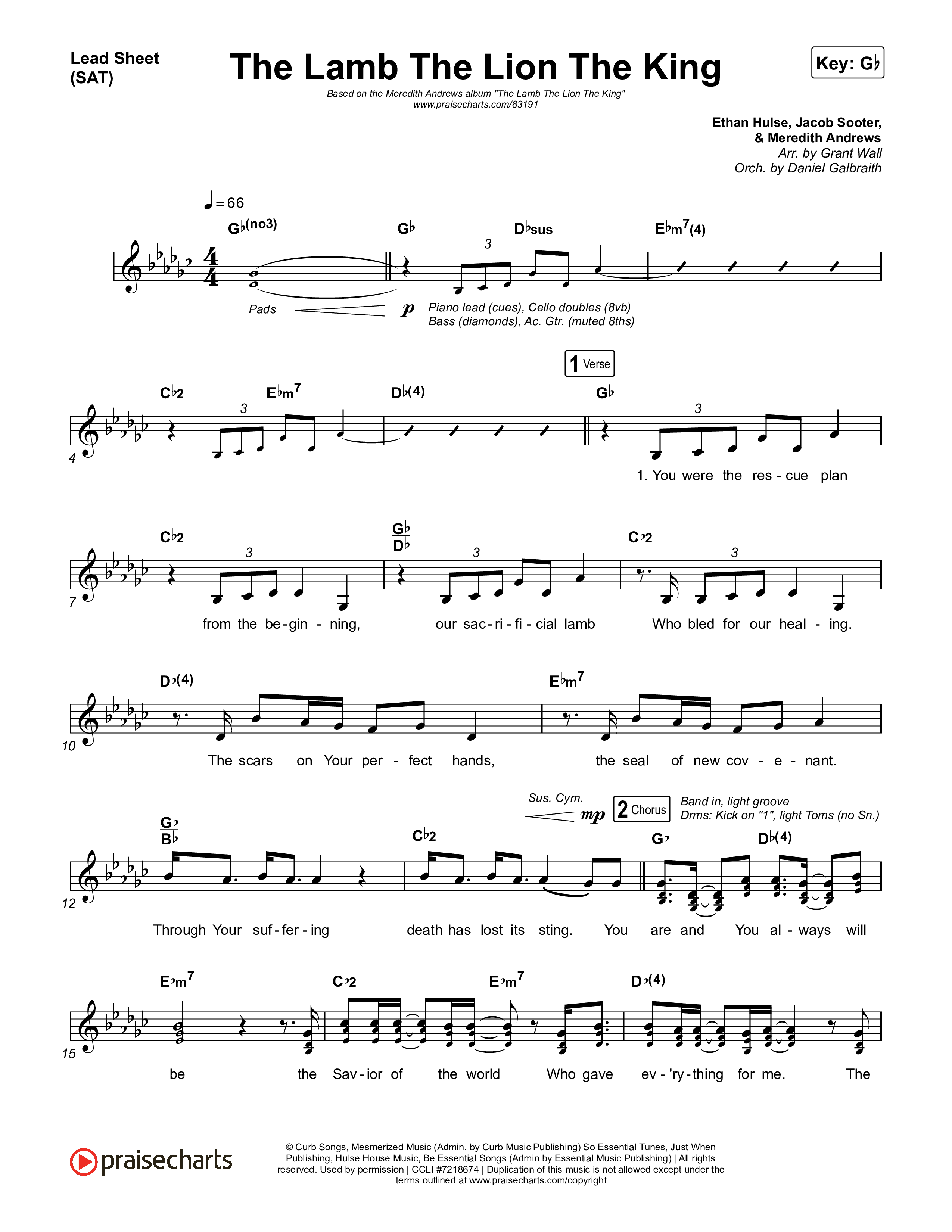 The Lamb The Lion The King Lead Sheet (SAT) (Meredith Andrews)