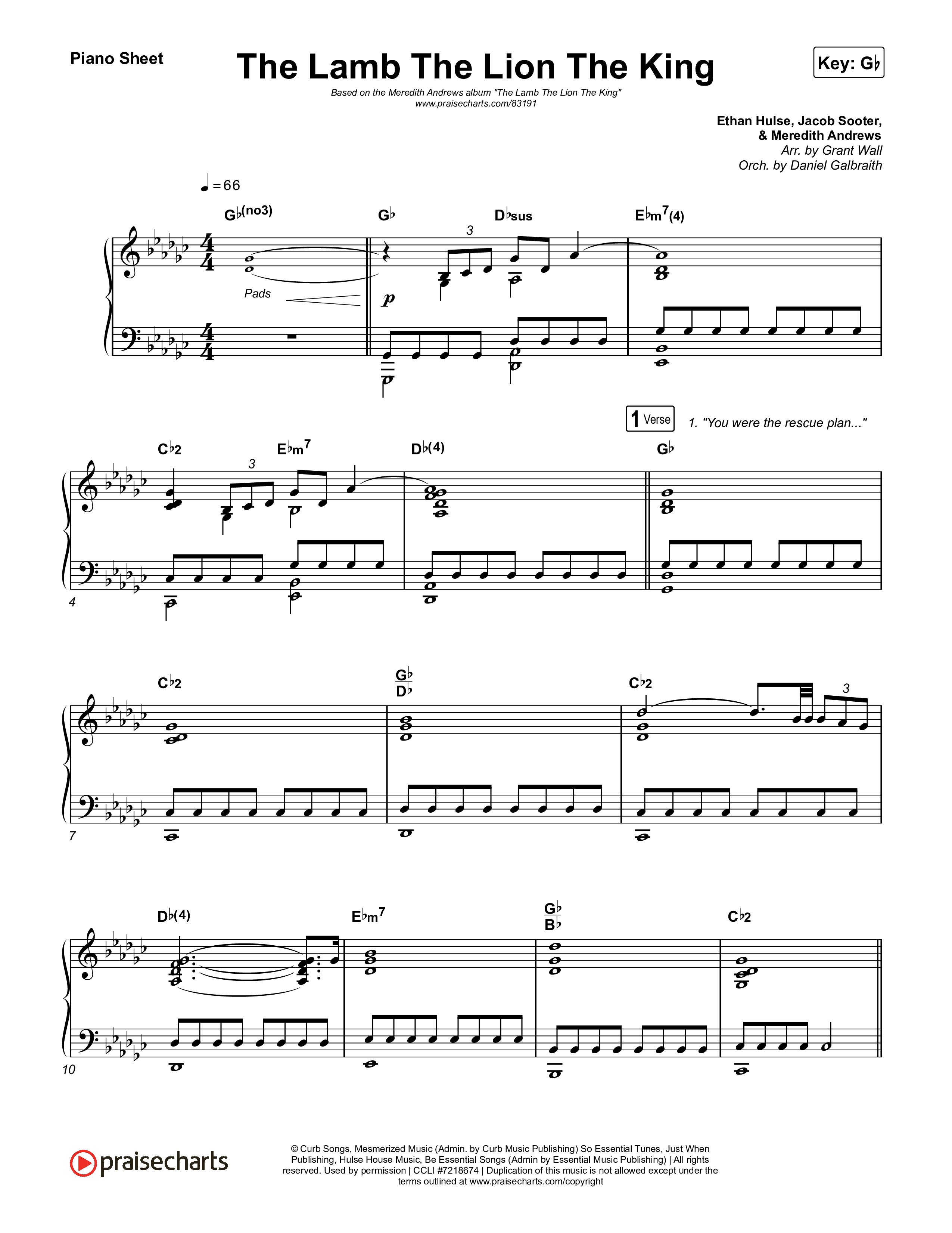 The Lamb The Lion The King Piano Sheet (Meredith Andrews)