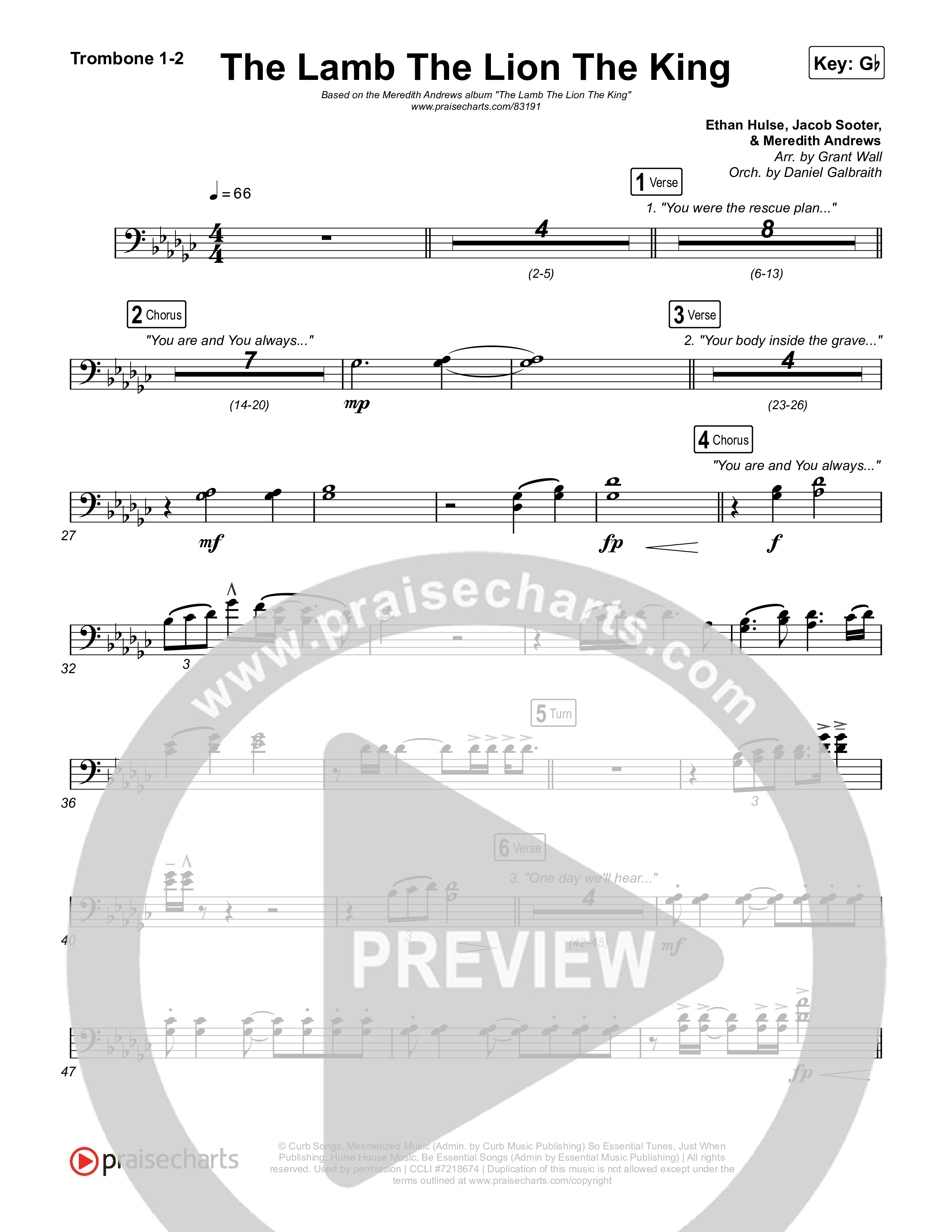 The Lamb The Lion The King Trombone 1/2 (Meredith Andrews)