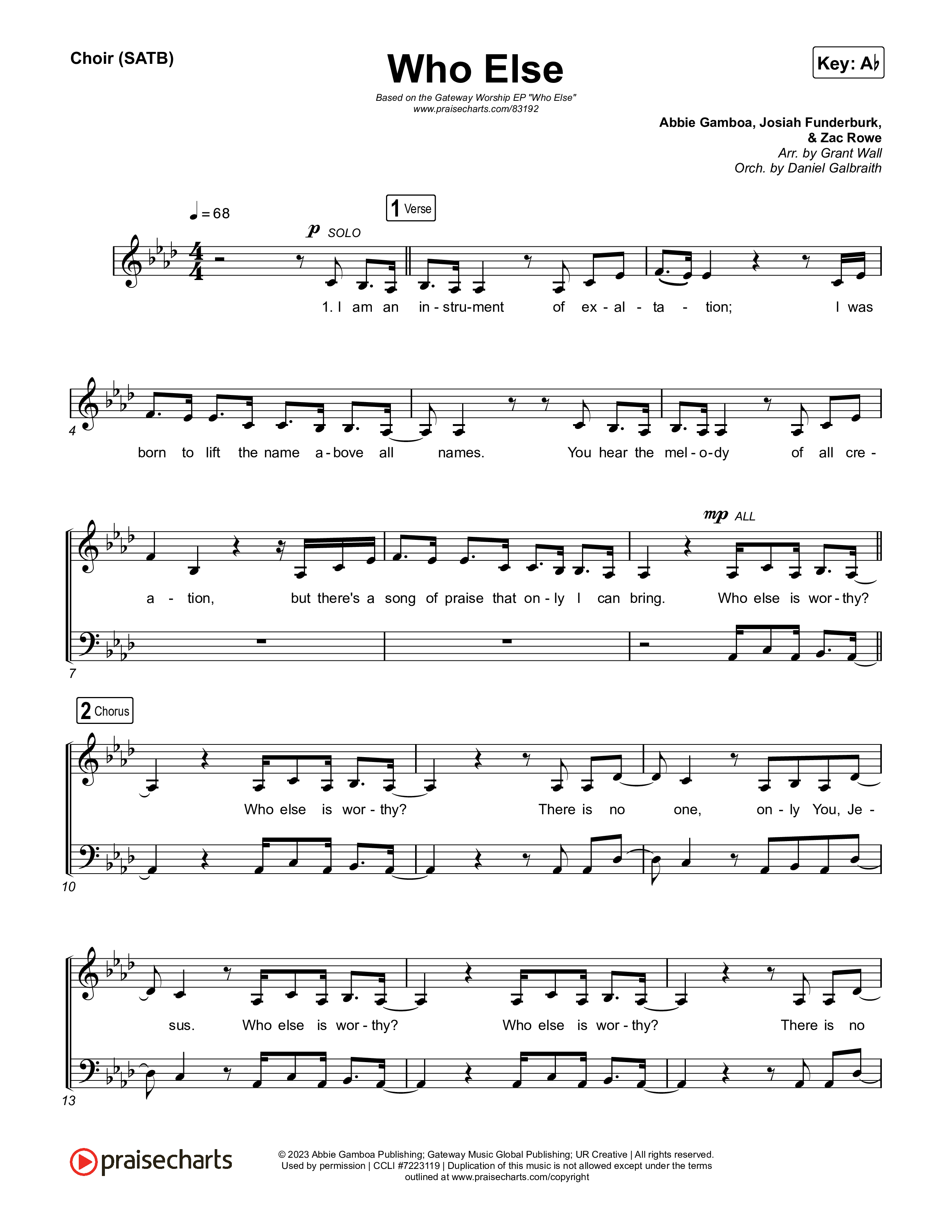 Who Else (Live) Choir Sheet (SATB) (Gateway Worship / Abbie Gamboa)