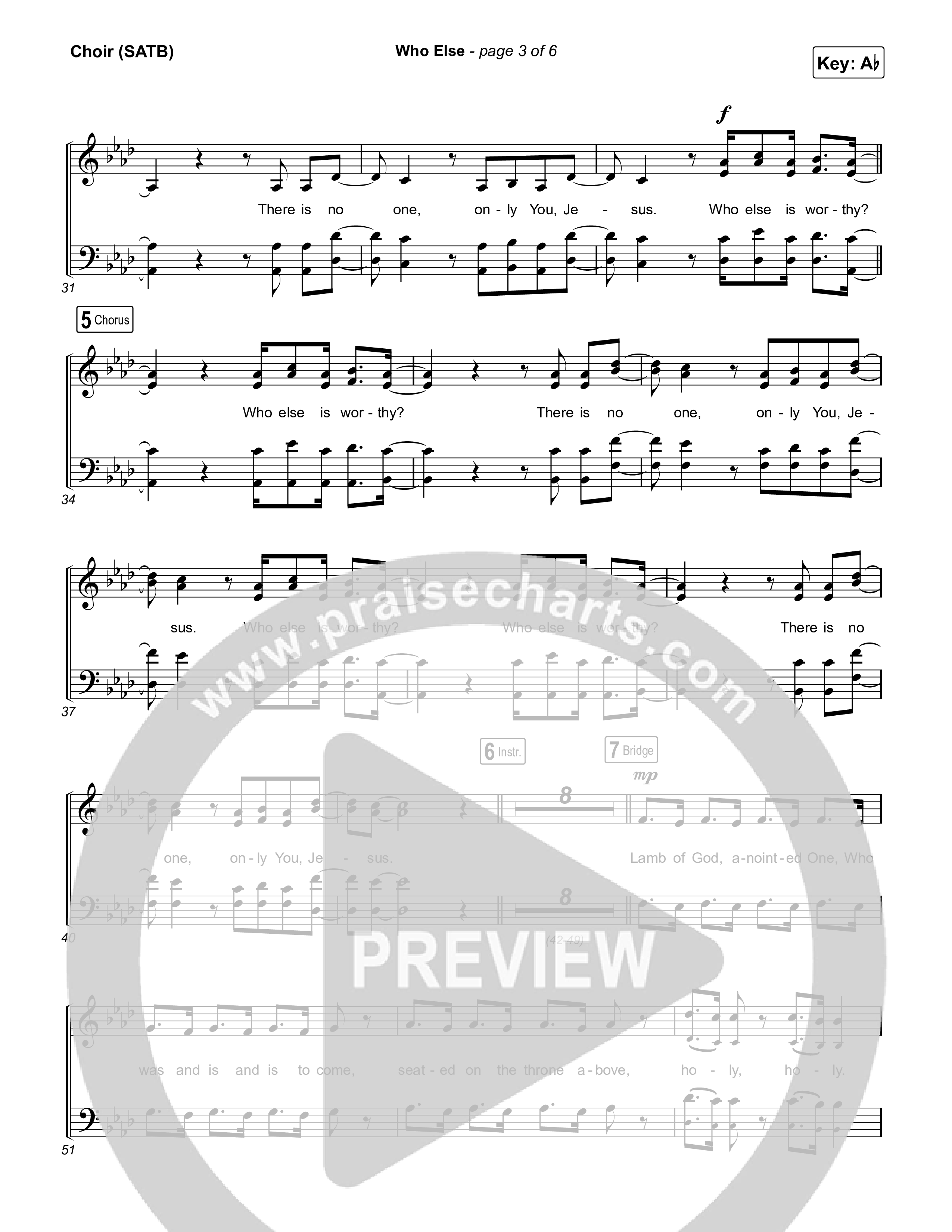 Who Else (Live) Choir Sheet (SATB) (Gateway Worship / Abbie Gamboa)