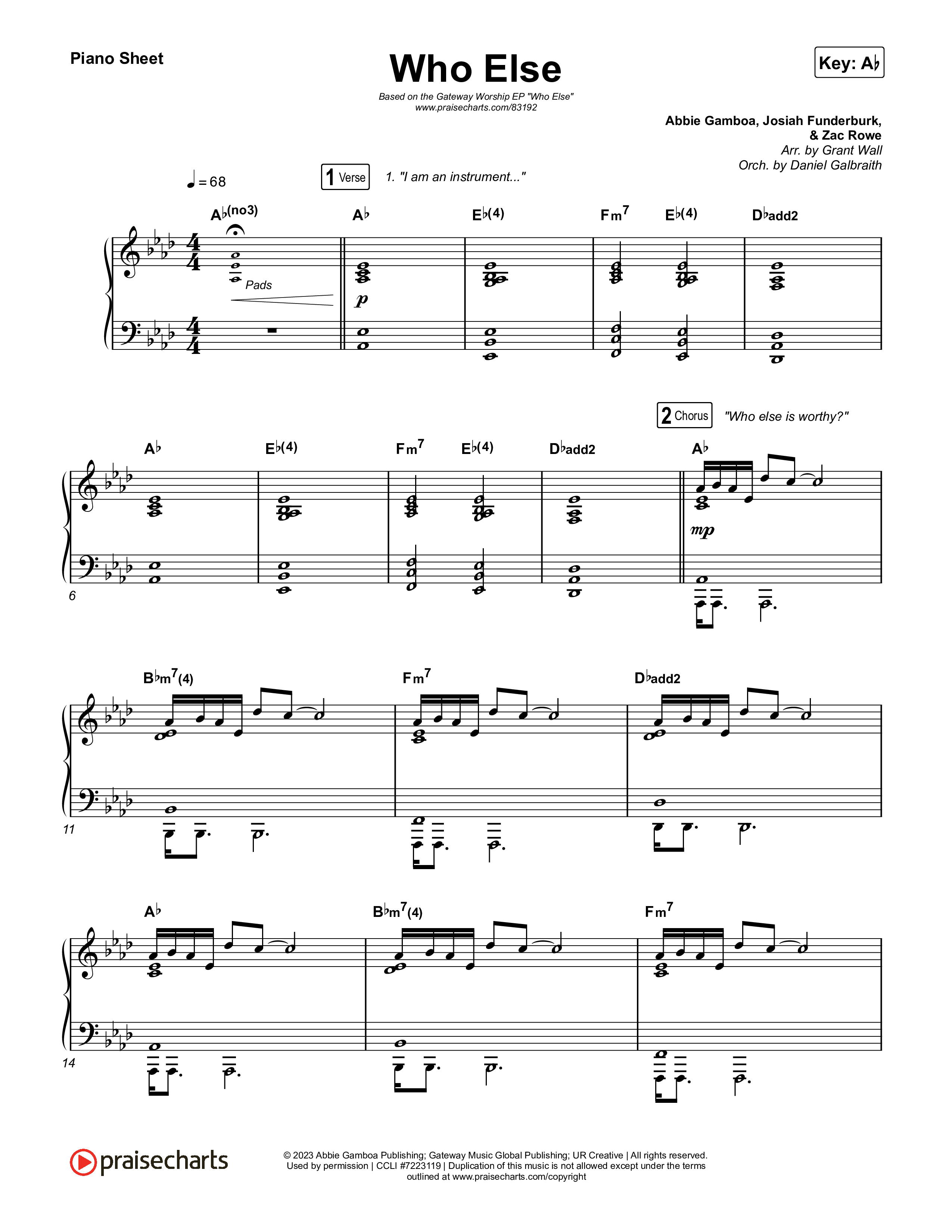 Who Else (Live) Piano Sheet (Gateway Worship / Abbie Gamboa)