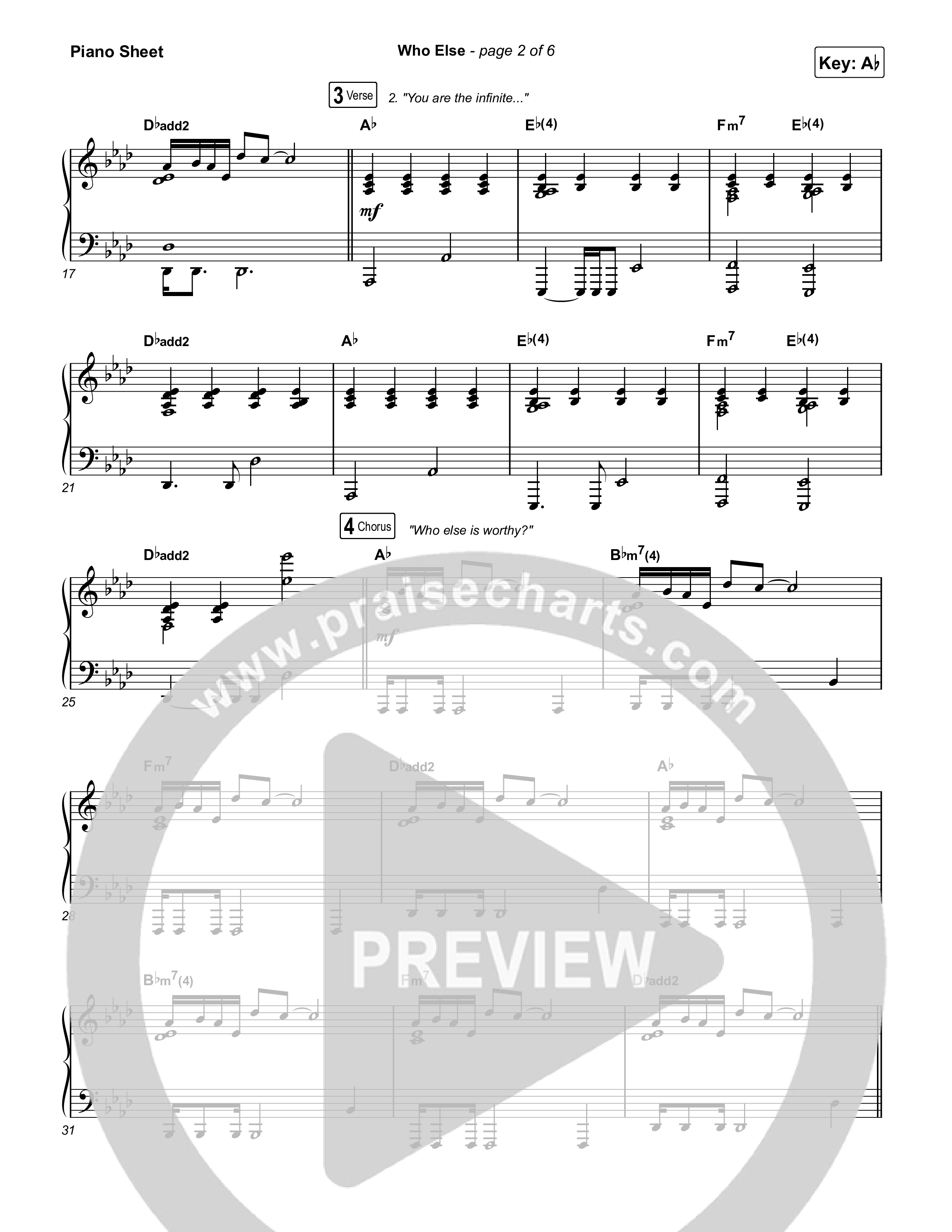 Who Else (Live) Piano Sheet (Gateway Worship / Abbie Gamboa)