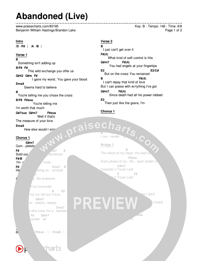 Abandoned (Live) Chords & Lyrics (Benjamin William Hastings / Brandon Lake)