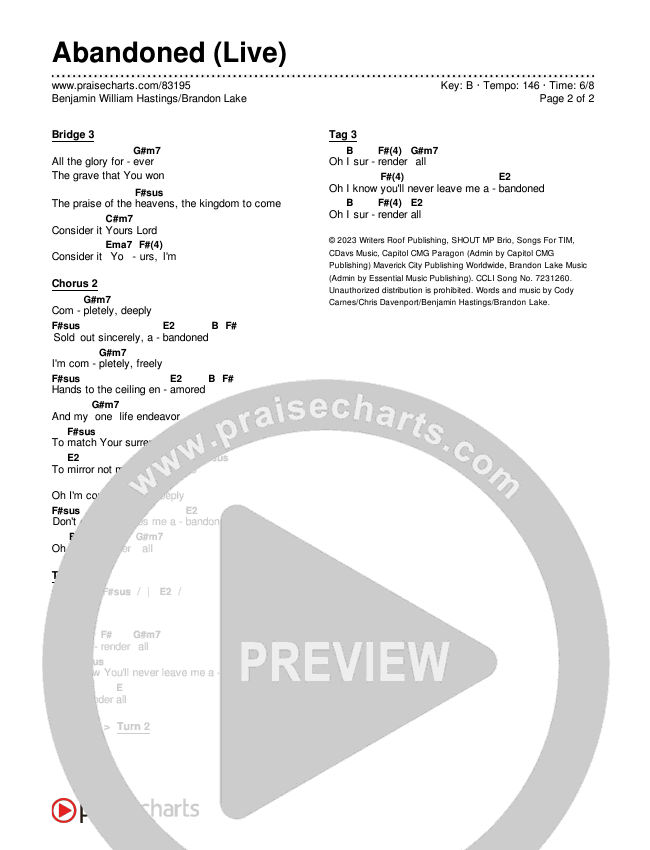 Abandoned (Live) Chords & Lyrics (Benjamin William Hastings / Brandon Lake)