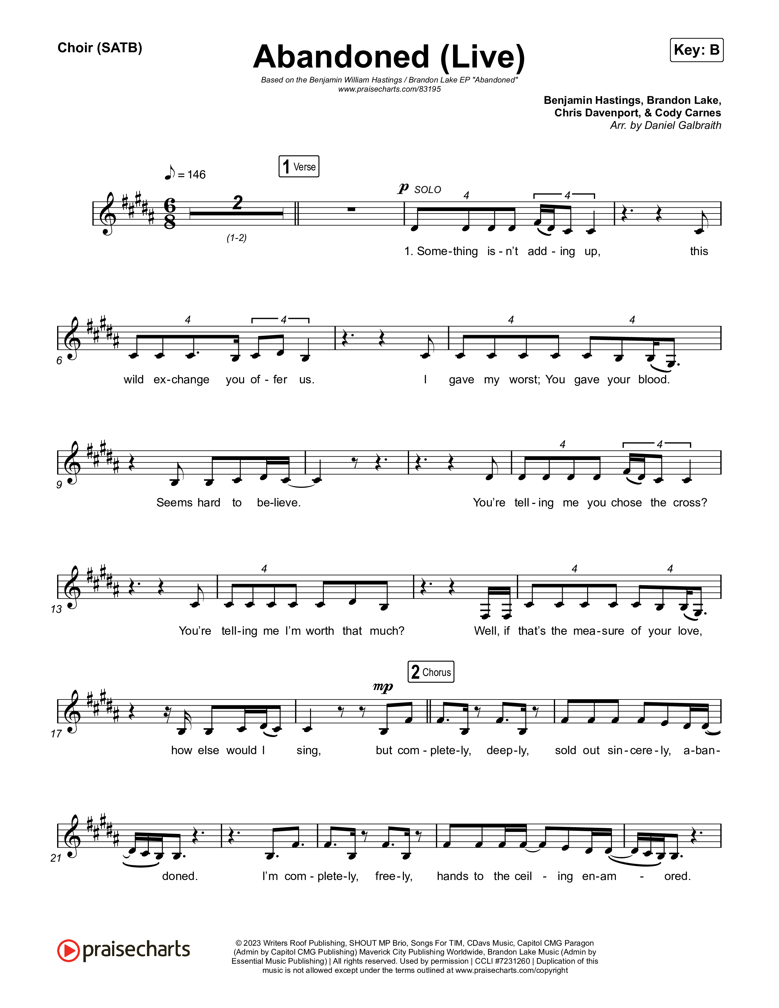 Abandoned (Live) Choir Sheet (SATB) (Benjamin William Hastings / Brandon Lake)