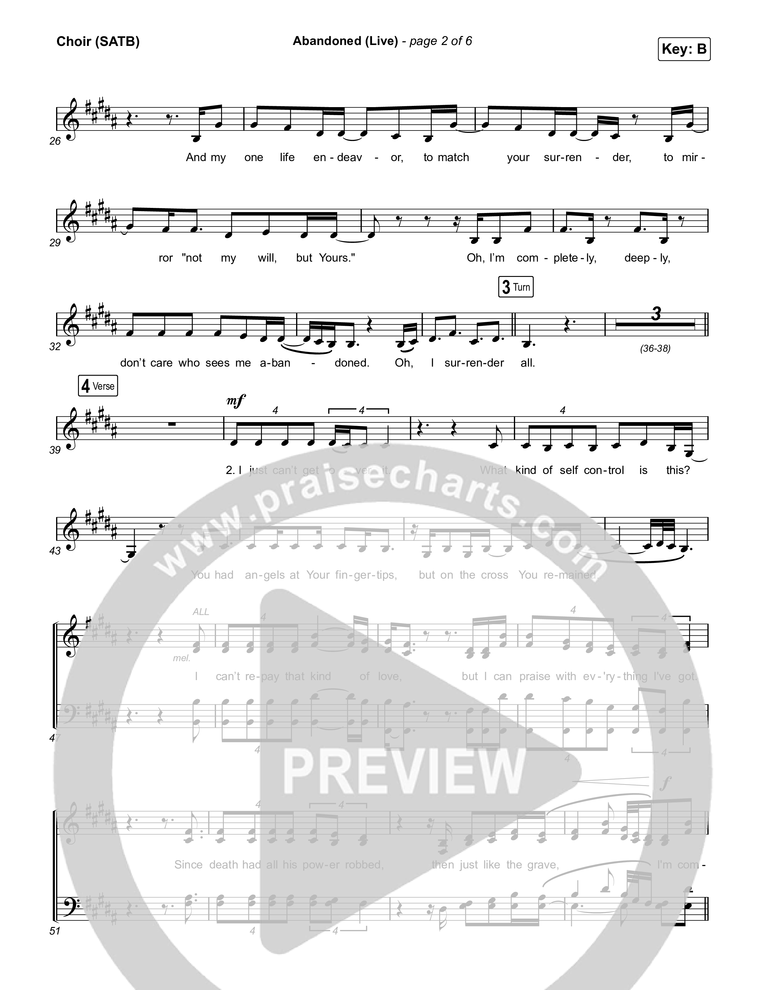 Abandoned (Live) Choir Sheet (SATB) (Benjamin William Hastings / Brandon Lake)