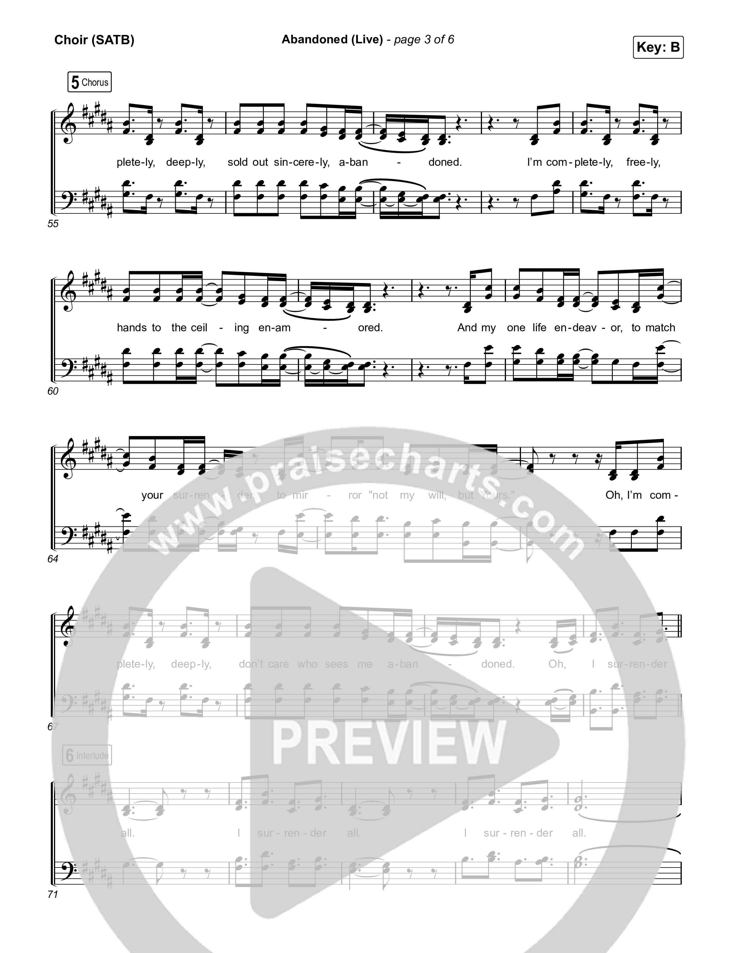 Abandoned (Live) Choir Sheet (SATB) (Benjamin William Hastings / Brandon Lake)