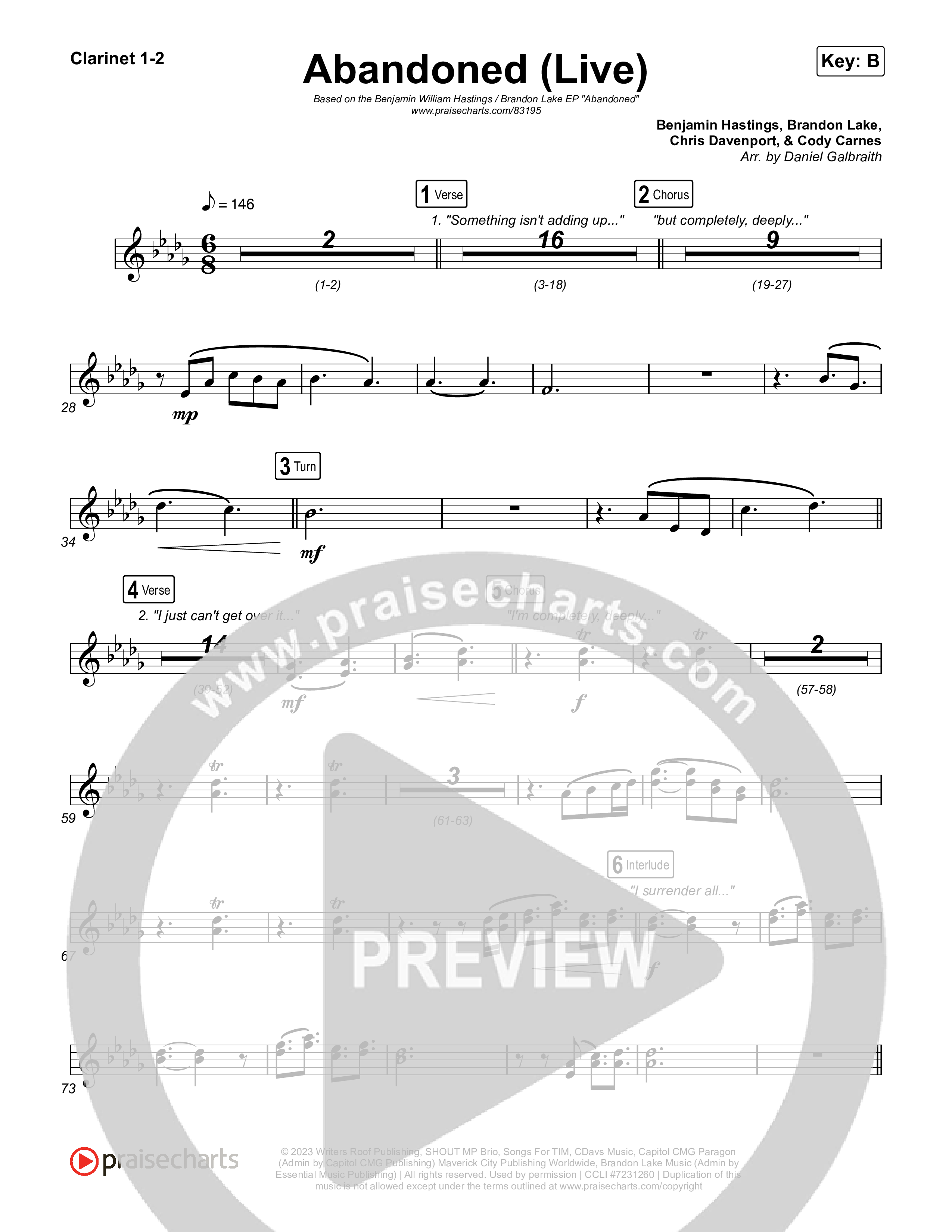 Abandoned (Live) Clarinet 1/2 (Benjamin William Hastings / Brandon Lake)
