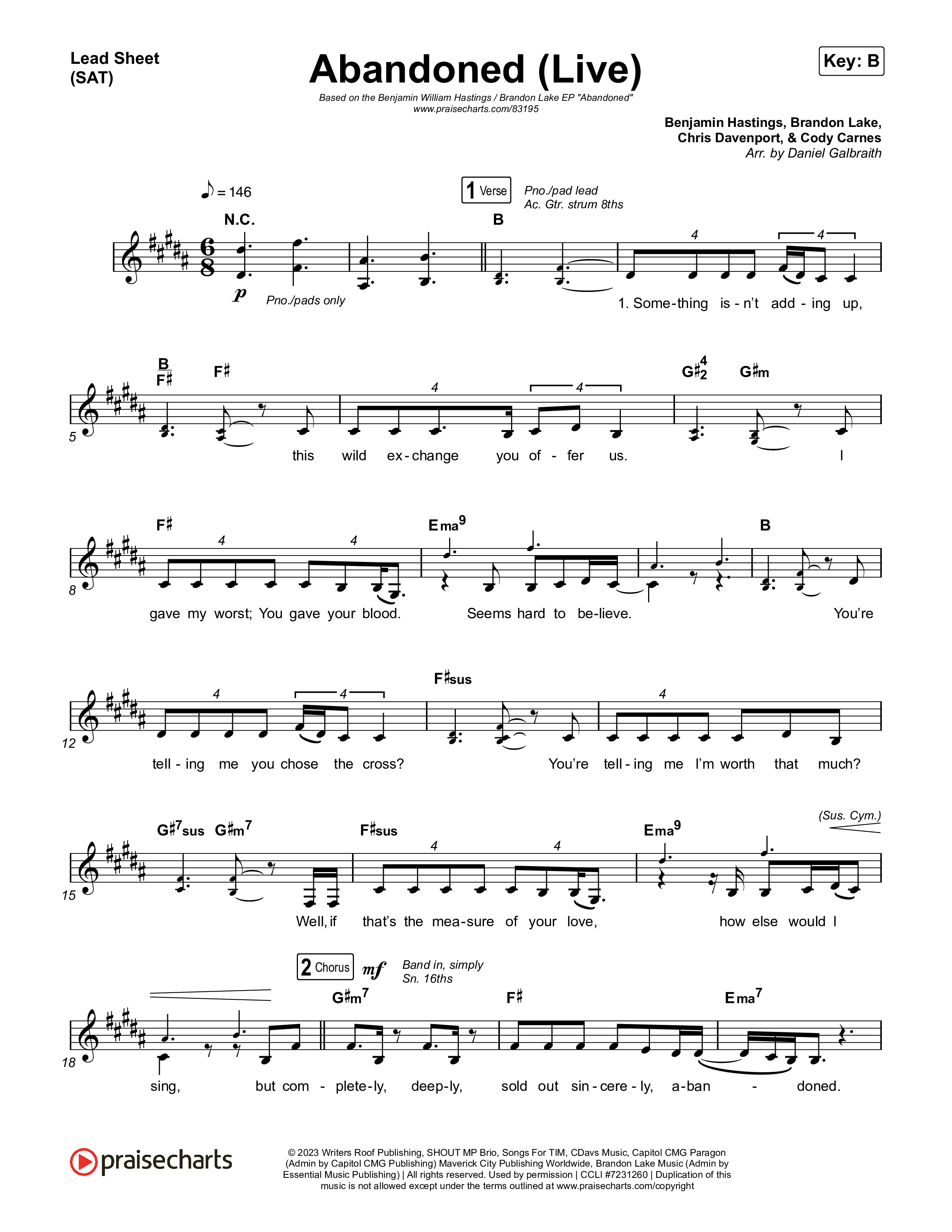 Abandoned (Live) Lead Sheet (SAT) (Benjamin William Hastings / Brandon Lake)