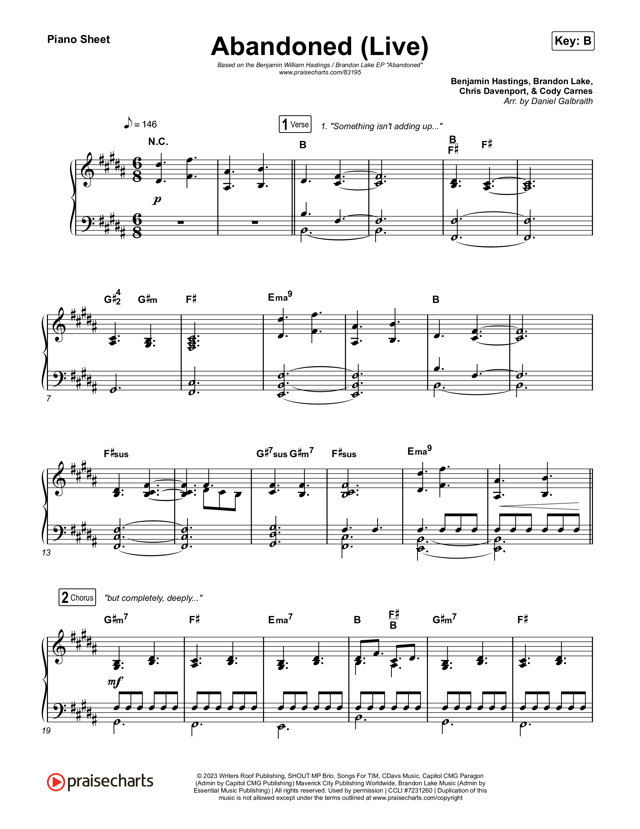 Abandoned (Live) Piano Sheet (Benjamin William Hastings / Brandon Lake)