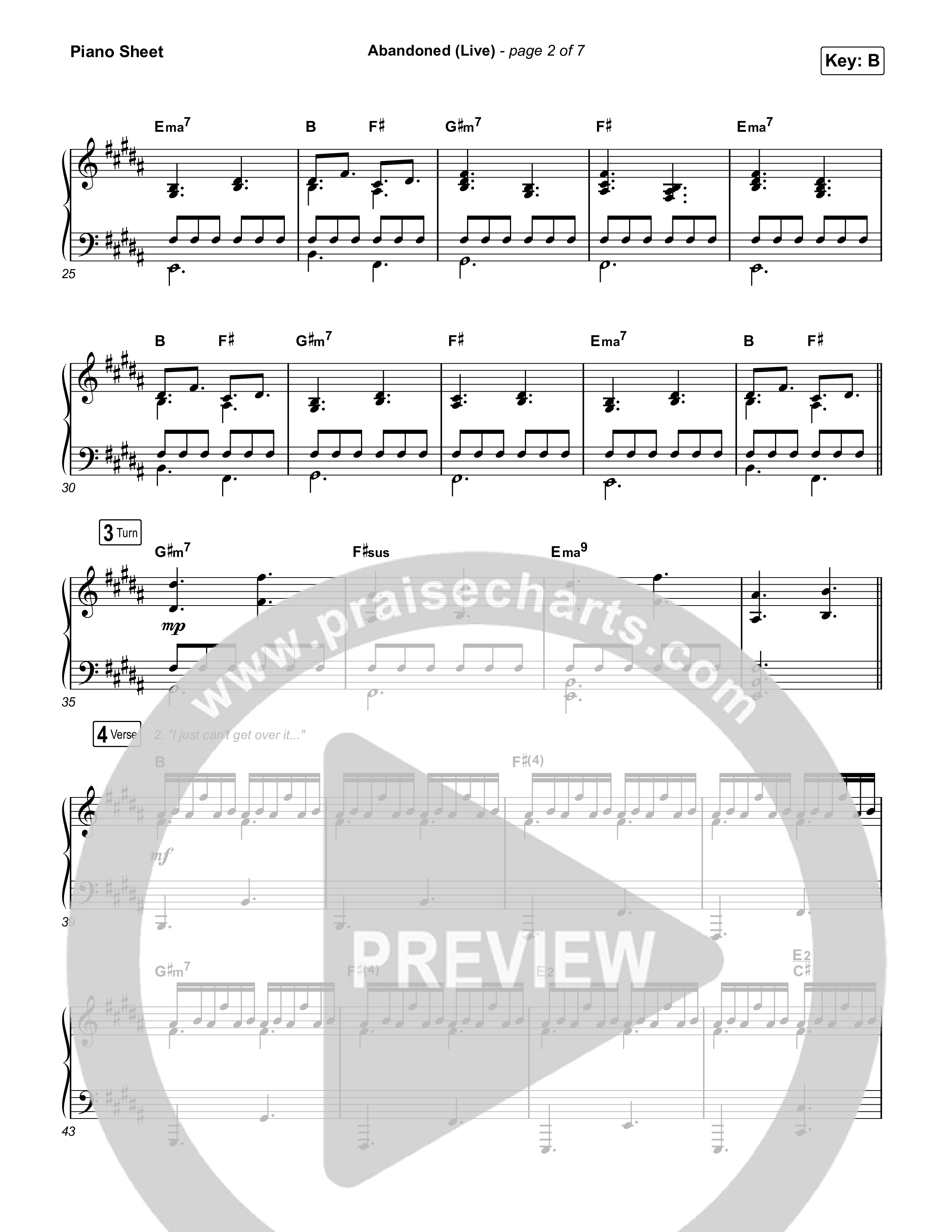 Abandoned (Live) Piano Sheet (Benjamin William Hastings / Brandon Lake)