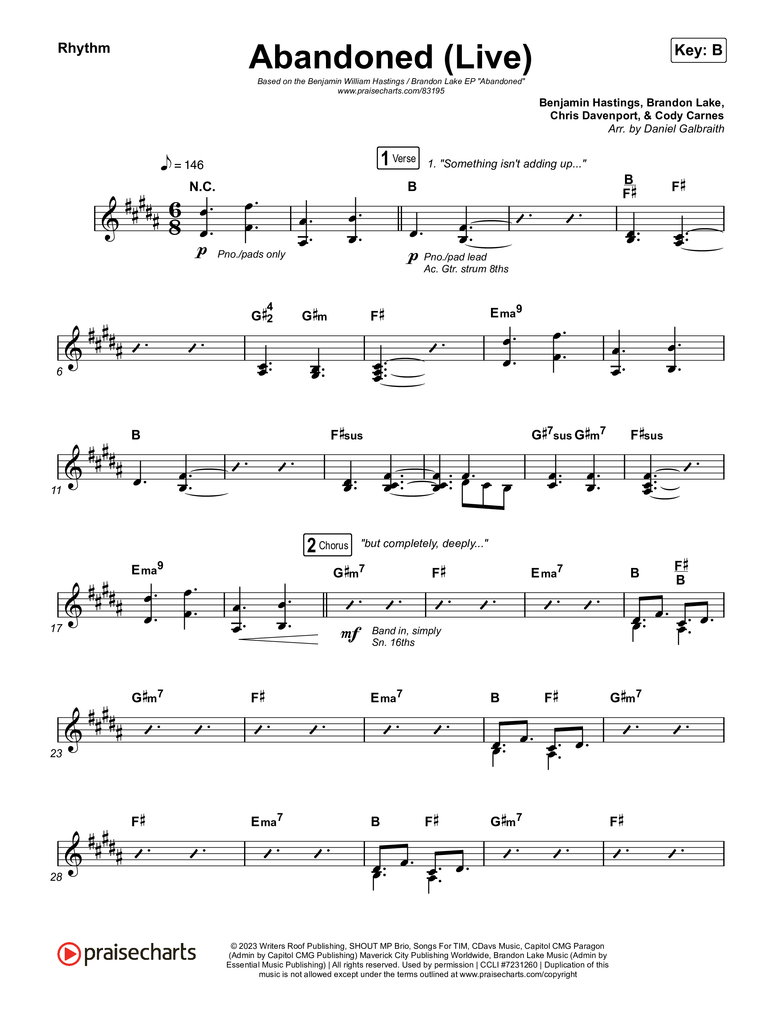 Abandoned (Live) Rhythm Chart (Benjamin William Hastings / Brandon Lake)