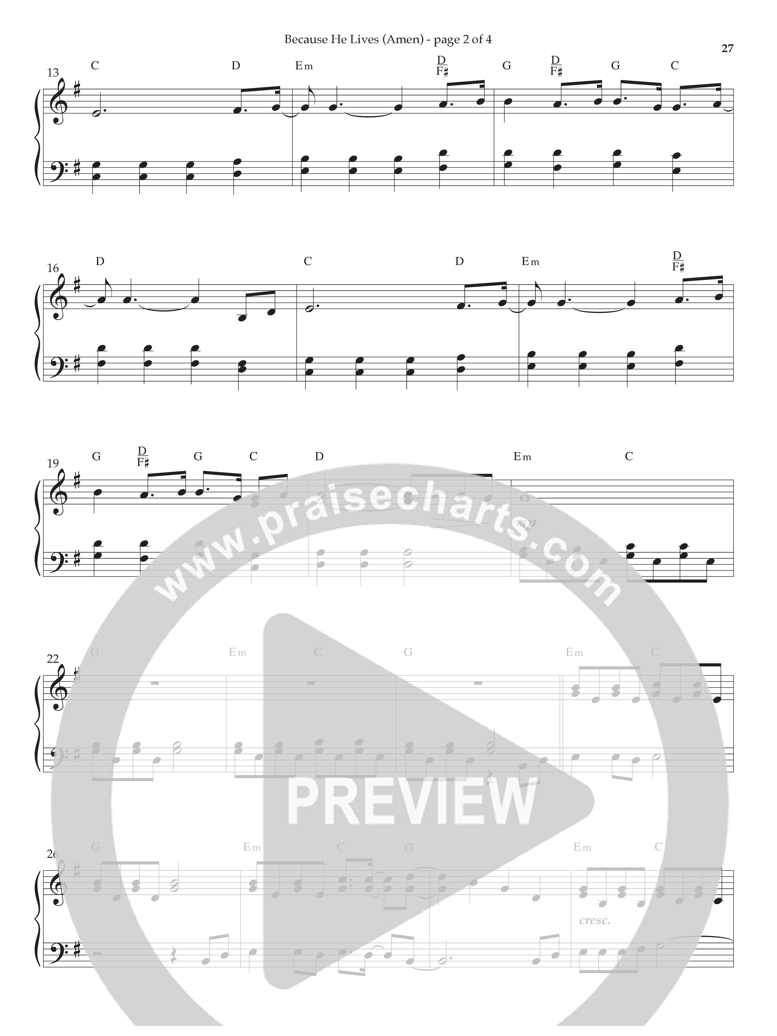 Because He Lives (Amen) (Instrumental) Piano Sheet (Lifeway Worship / Arr. Phillip Keveren)