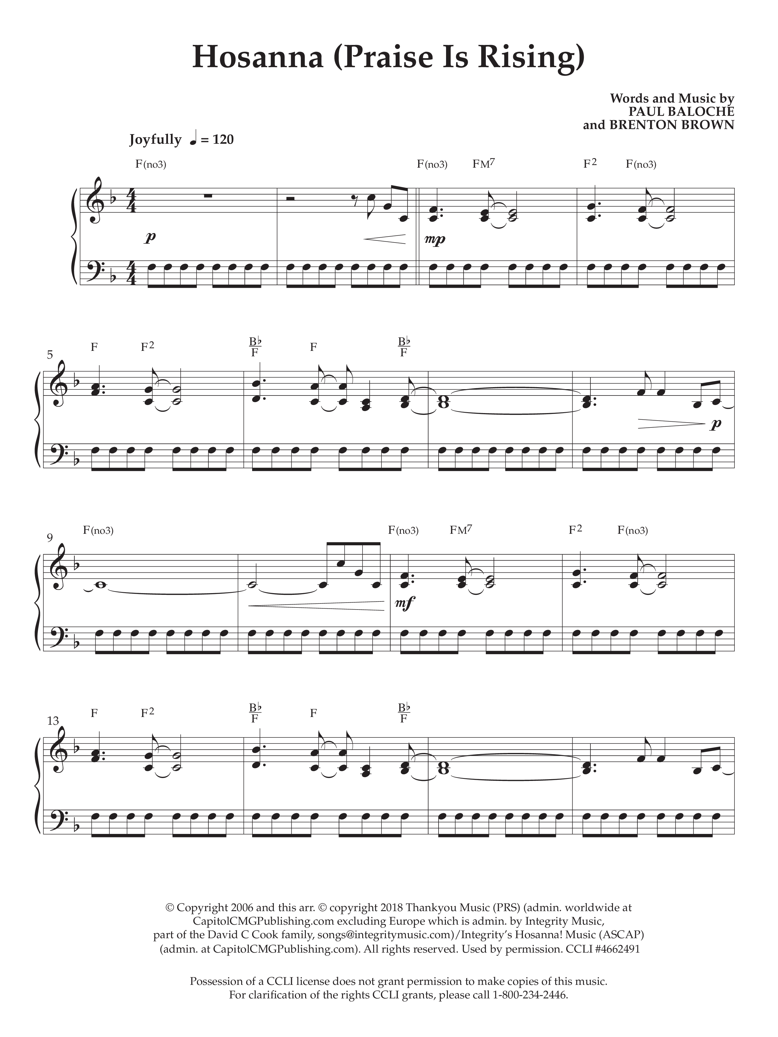 Hosanna (Praise Is Rising) (Instrumental) Piano Sheet (Lifeway Worship / Arr. Phillip Keveren)