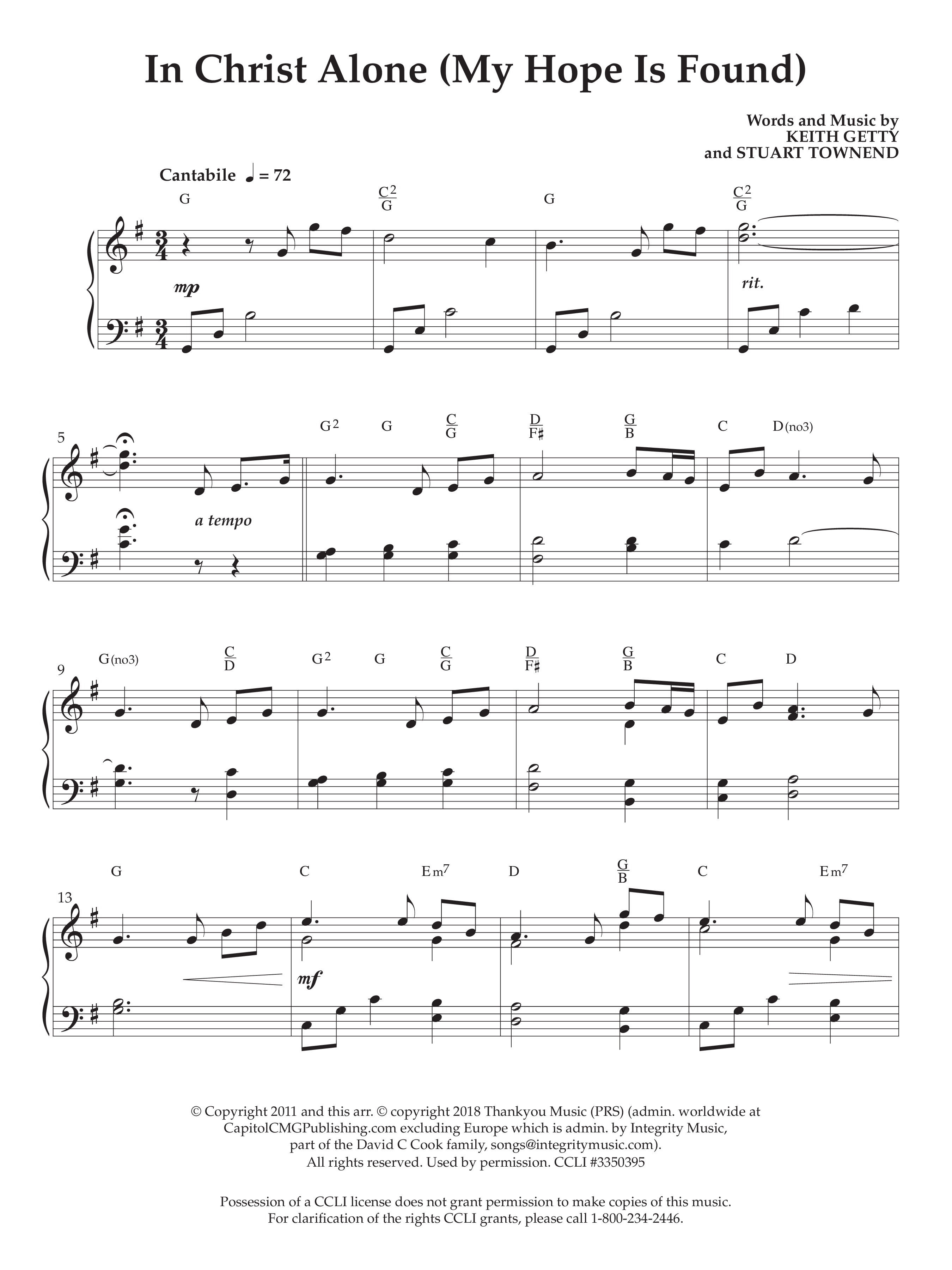 In Christ Alone (Instrumental) Piano Sheet (Lifeway Worship / Arr. Phillip Keveren)