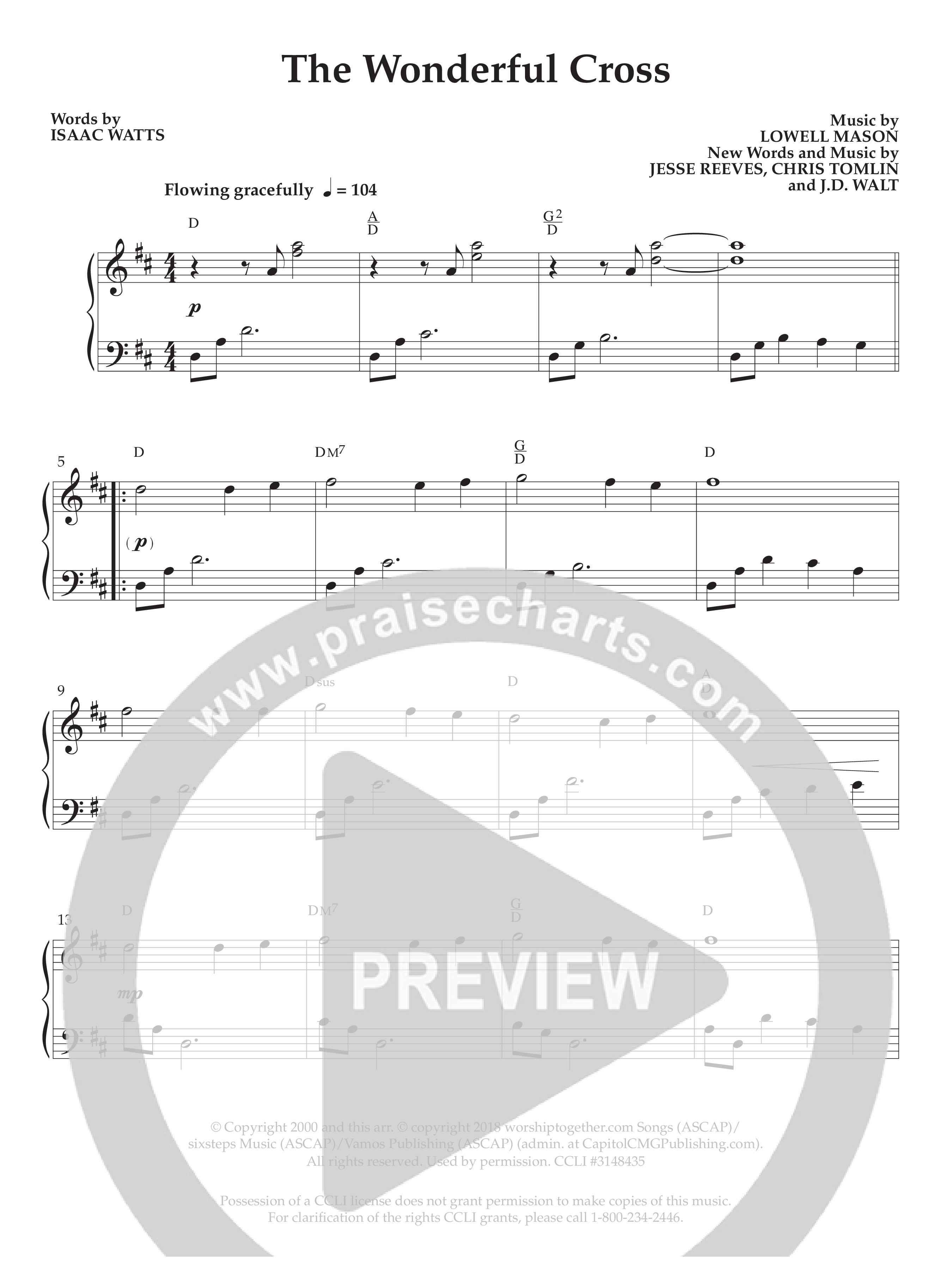 The Wonderful Cross (Instrumental) Piano Sheet (Lifeway Worship / Arr. Phillip Keveren)
