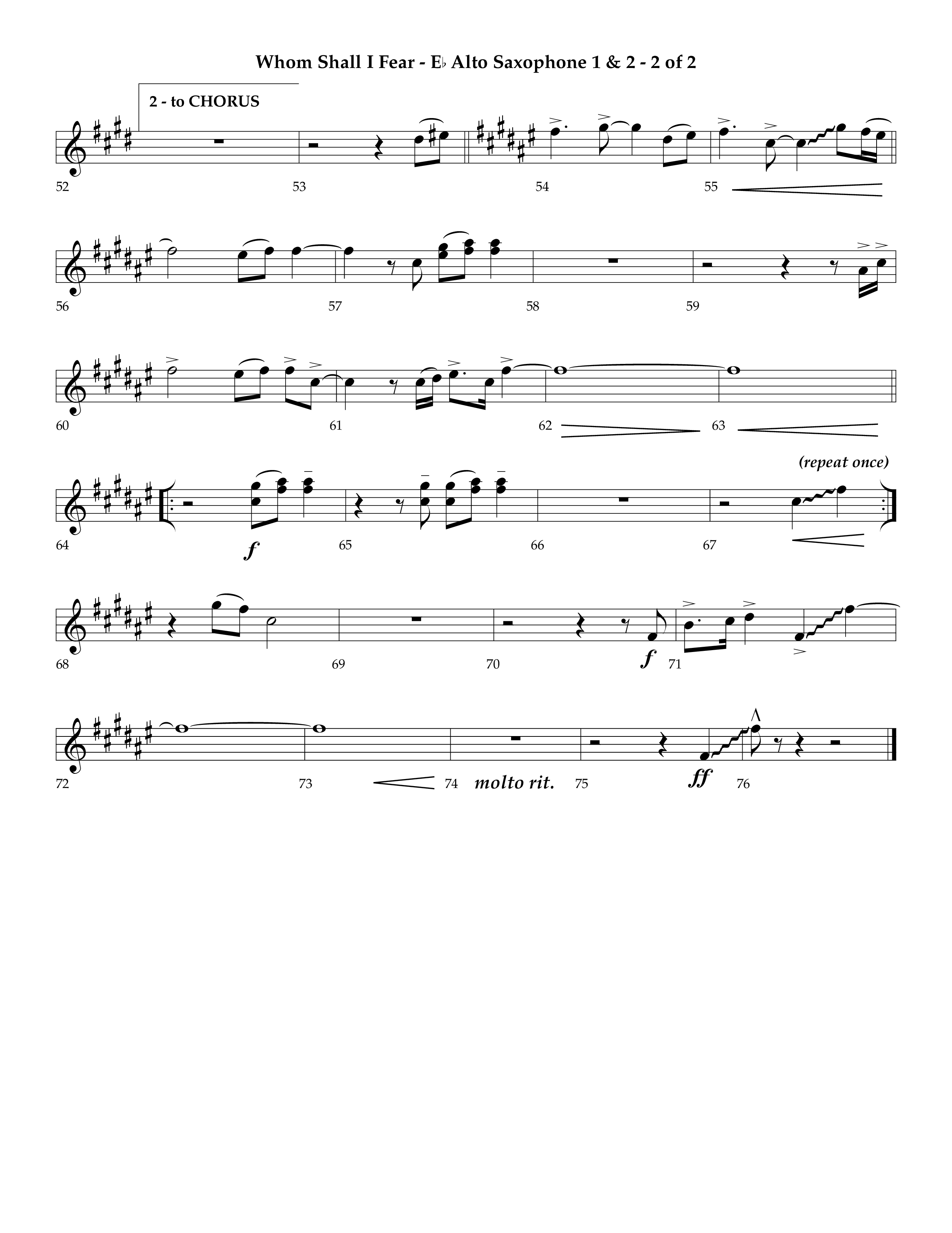 Whom Shall I Fear (God Of Angel Armies) (Choral Anthem SATB) Alto Sax 1/2 (Lifeway Choral / Arr. Ken Barker / Orch. David Shipps)