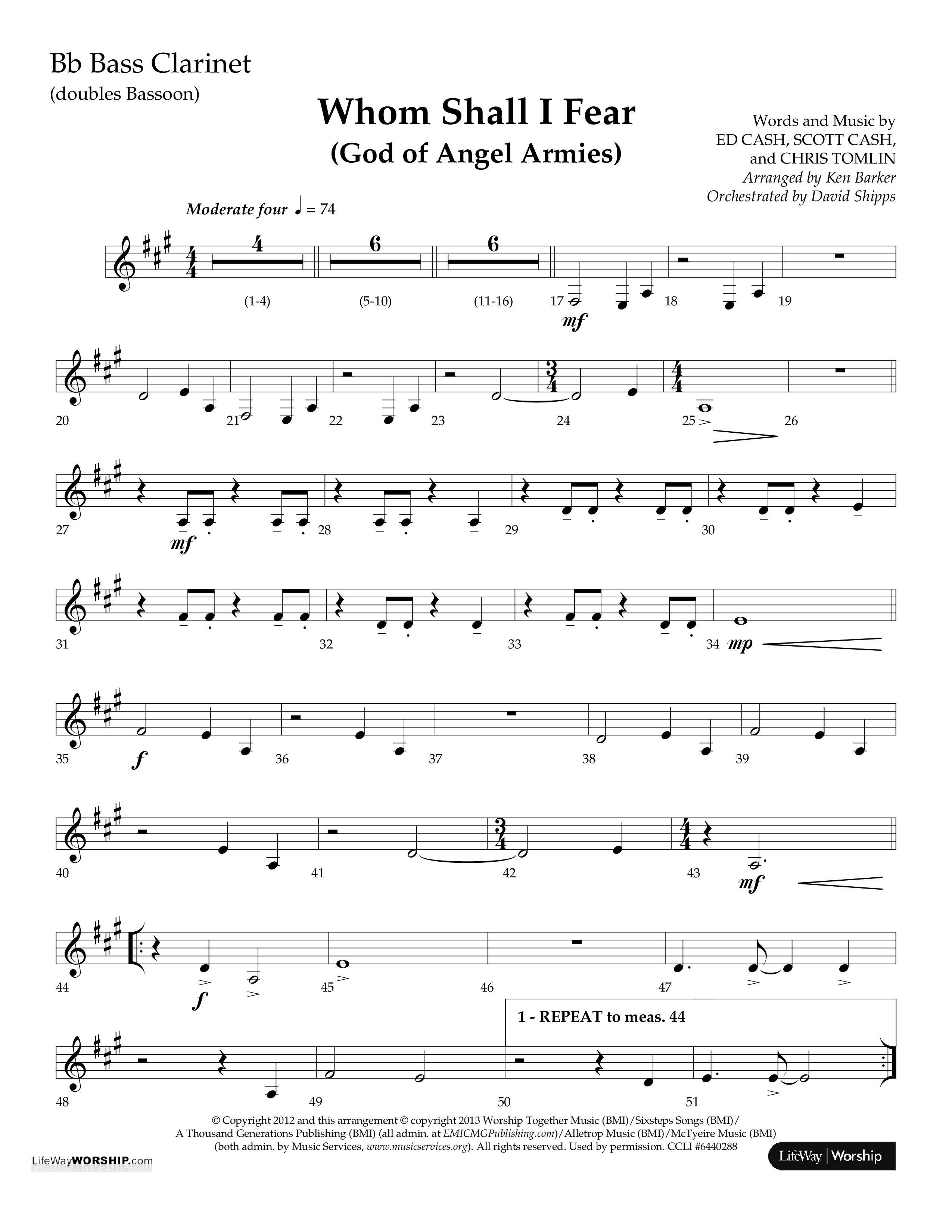 Whom Shall I Fear (God Of Angel Armies) (Choral Anthem SATB) Bass Clarinet (Lifeway Choral / Arr. Ken Barker / Orch. David Shipps)