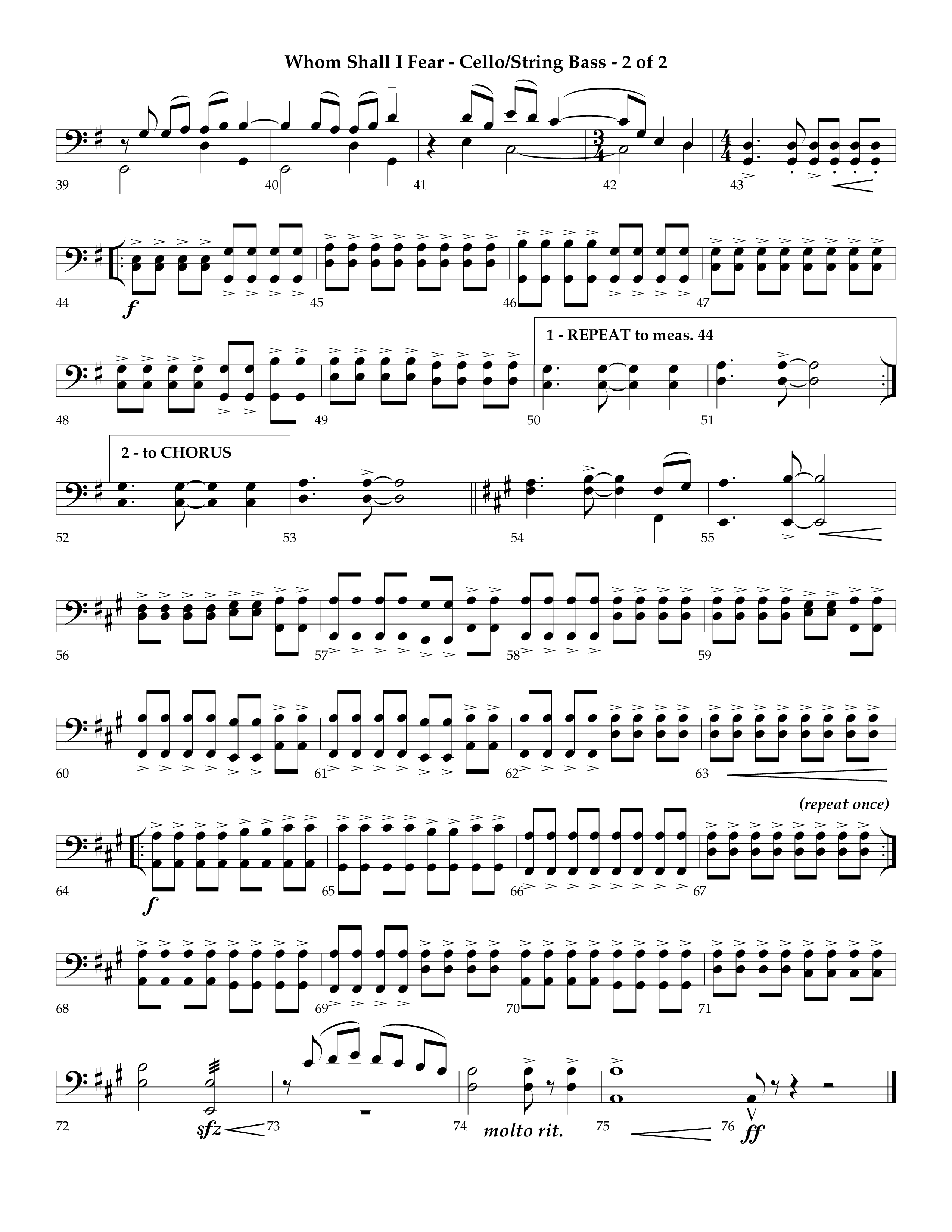 Whom Shall I Fear (God Of Angel Armies) (Choral Anthem SATB) Cello/Bass (Lifeway Choral / Arr. Ken Barker / Orch. David Shipps)