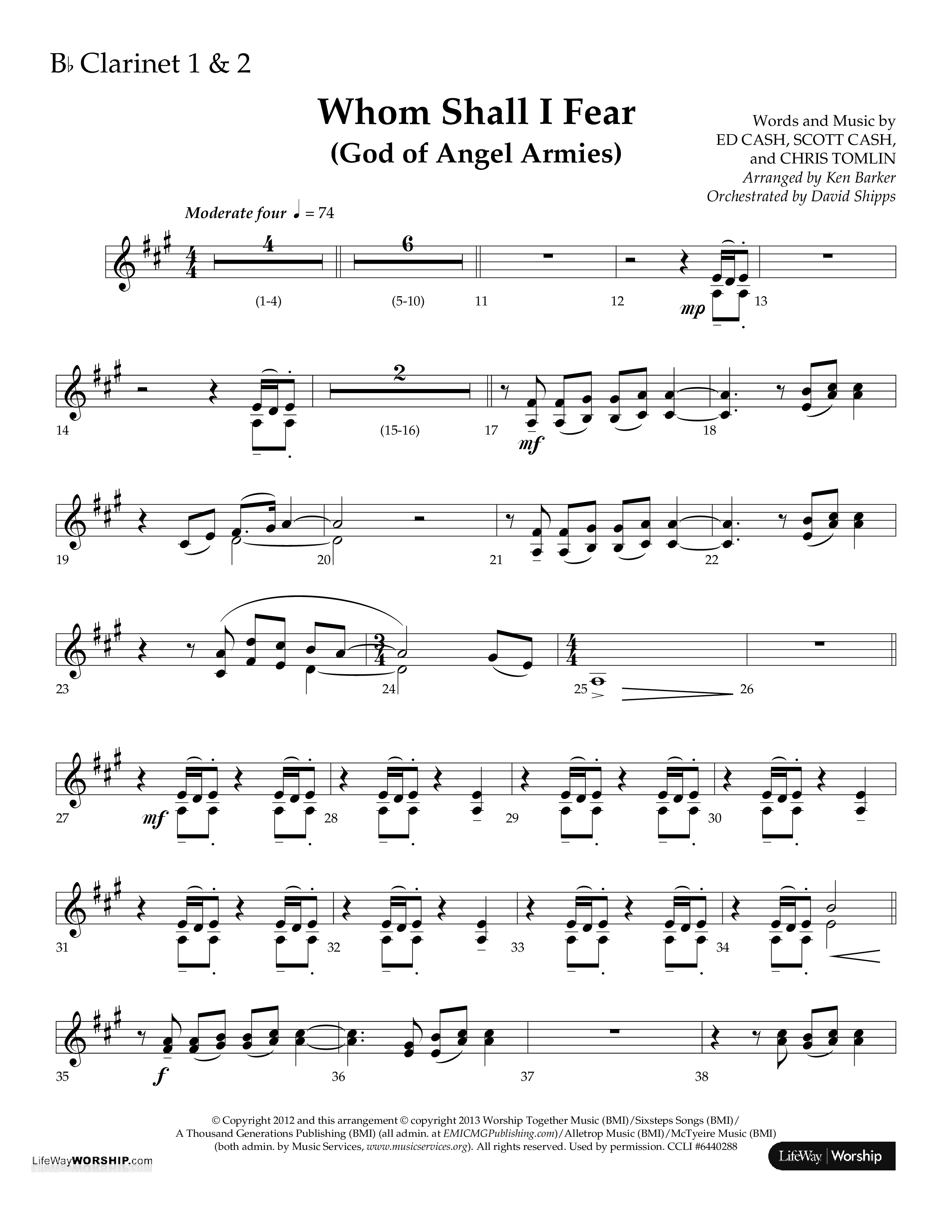 Whom Shall I Fear (God Of Angel Armies) (Choral Anthem SATB) Clarinet 1/2 (Lifeway Choral / Arr. Ken Barker / Orch. David Shipps)