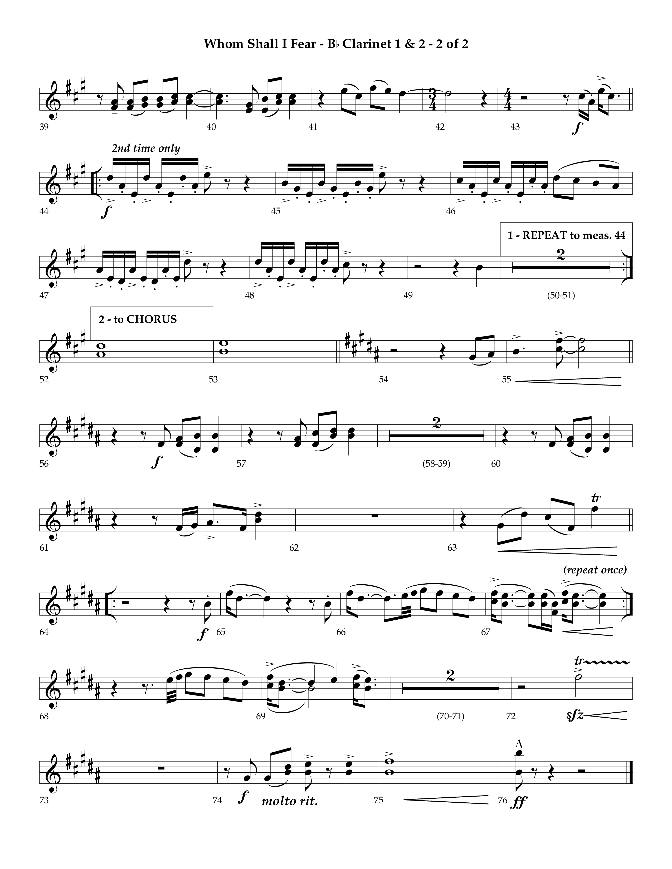 Whom Shall I Fear (God Of Angel Armies) (Choral Anthem SATB) Clarinet 1/2 (Lifeway Choral / Arr. Ken Barker / Orch. David Shipps)
