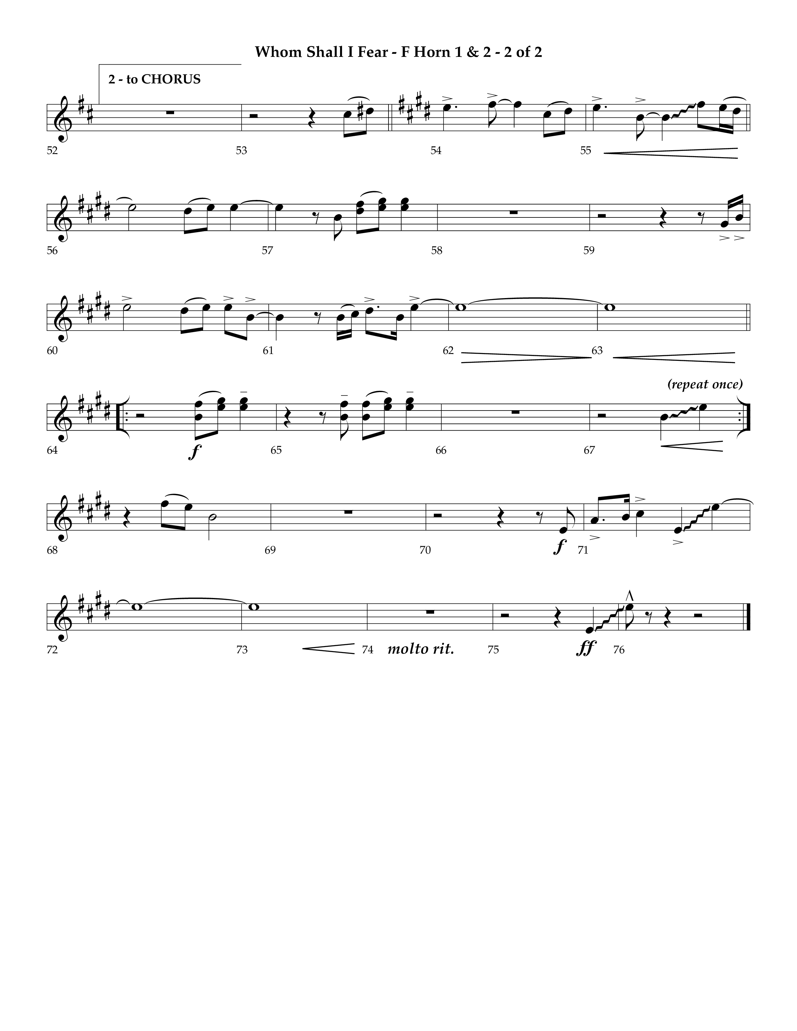 Whom Shall I Fear (God Of Angel Armies) (Choral Anthem SATB) French Horn 1/2 (Lifeway Choral / Arr. Ken Barker / Orch. David Shipps)