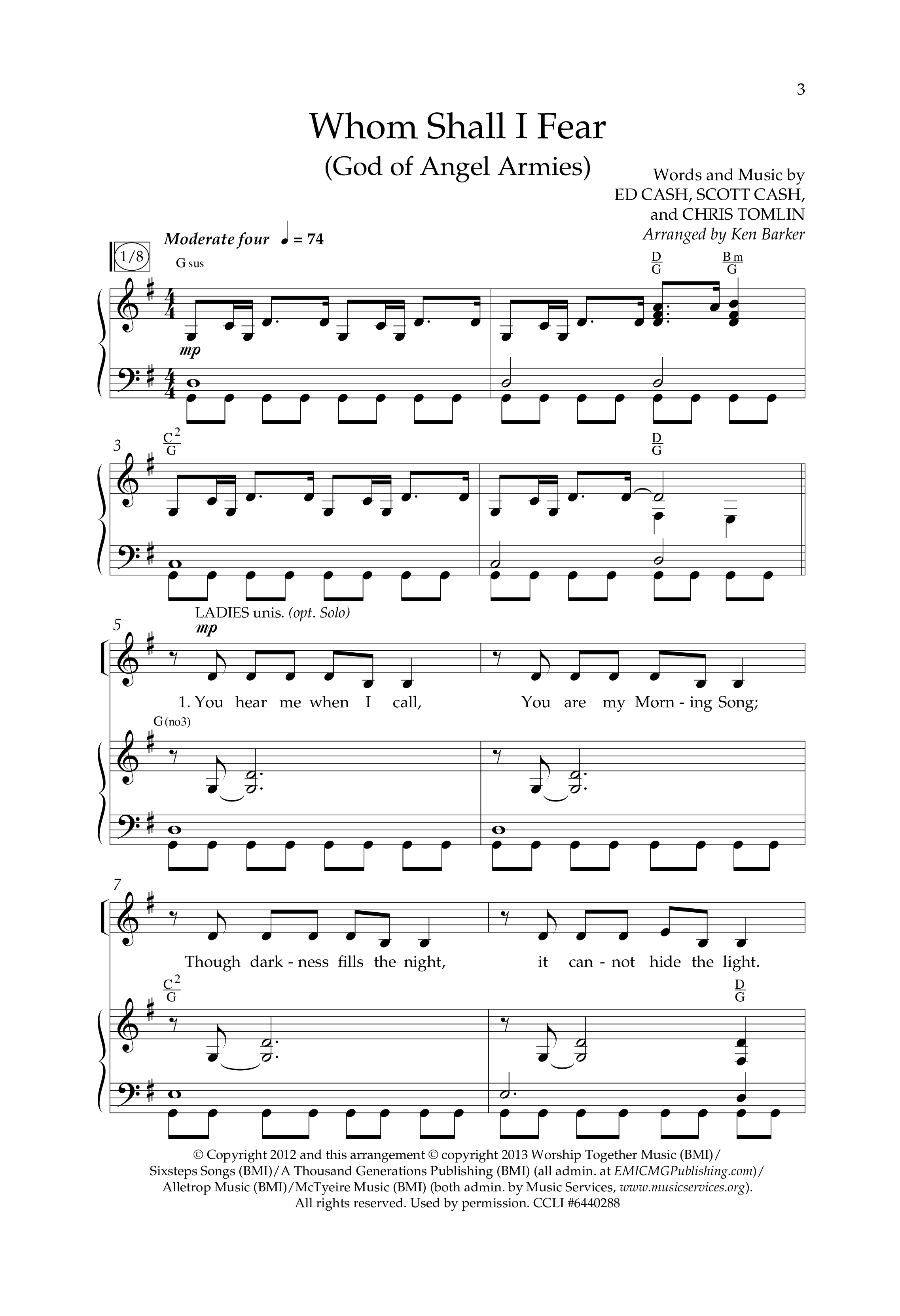 Whom Shall I Fear (God Of Angel Armies) (Choral Anthem SATB) Anthem (SATB/Piano) (Lifeway Choral / Arr. Ken Barker / Orch. David Shipps)