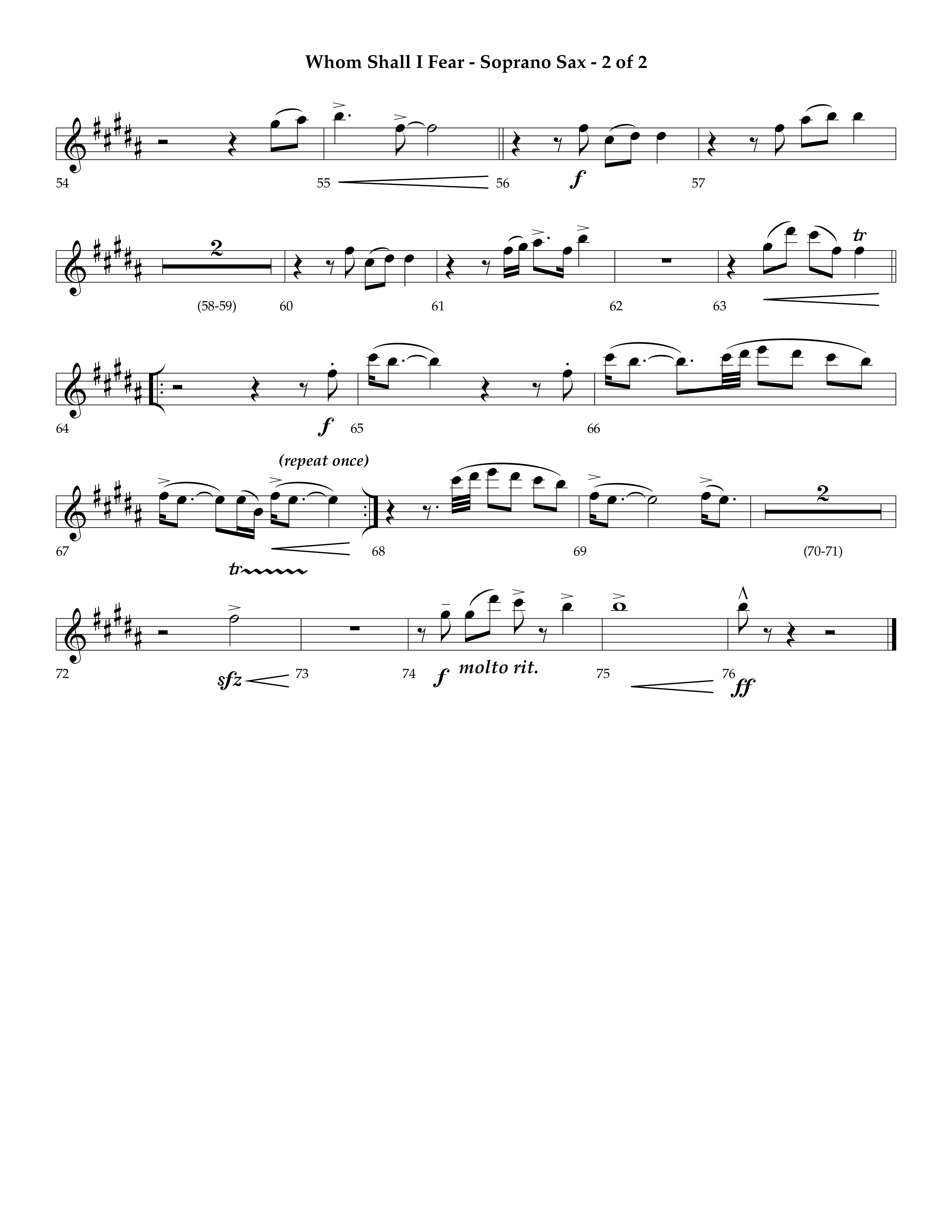 Whom Shall I Fear (God Of Angel Armies) (Choral Anthem SATB) Soprano Sax (Lifeway Choral / Arr. Ken Barker / Orch. David Shipps)
