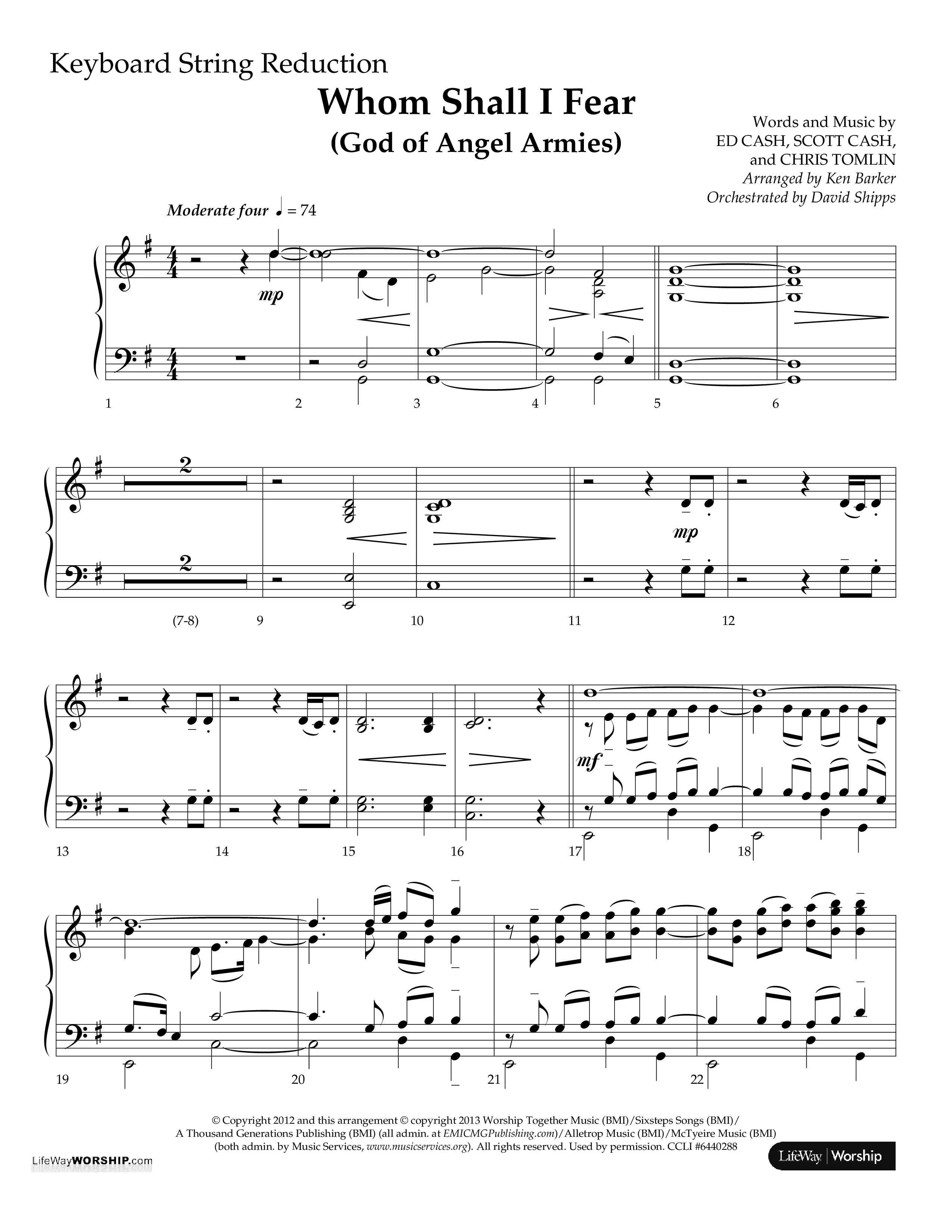 Whom Shall I Fear (God Of Angel Armies) (Choral Anthem SATB) String Reduction (Lifeway Choral / Arr. Ken Barker / Orch. David Shipps)