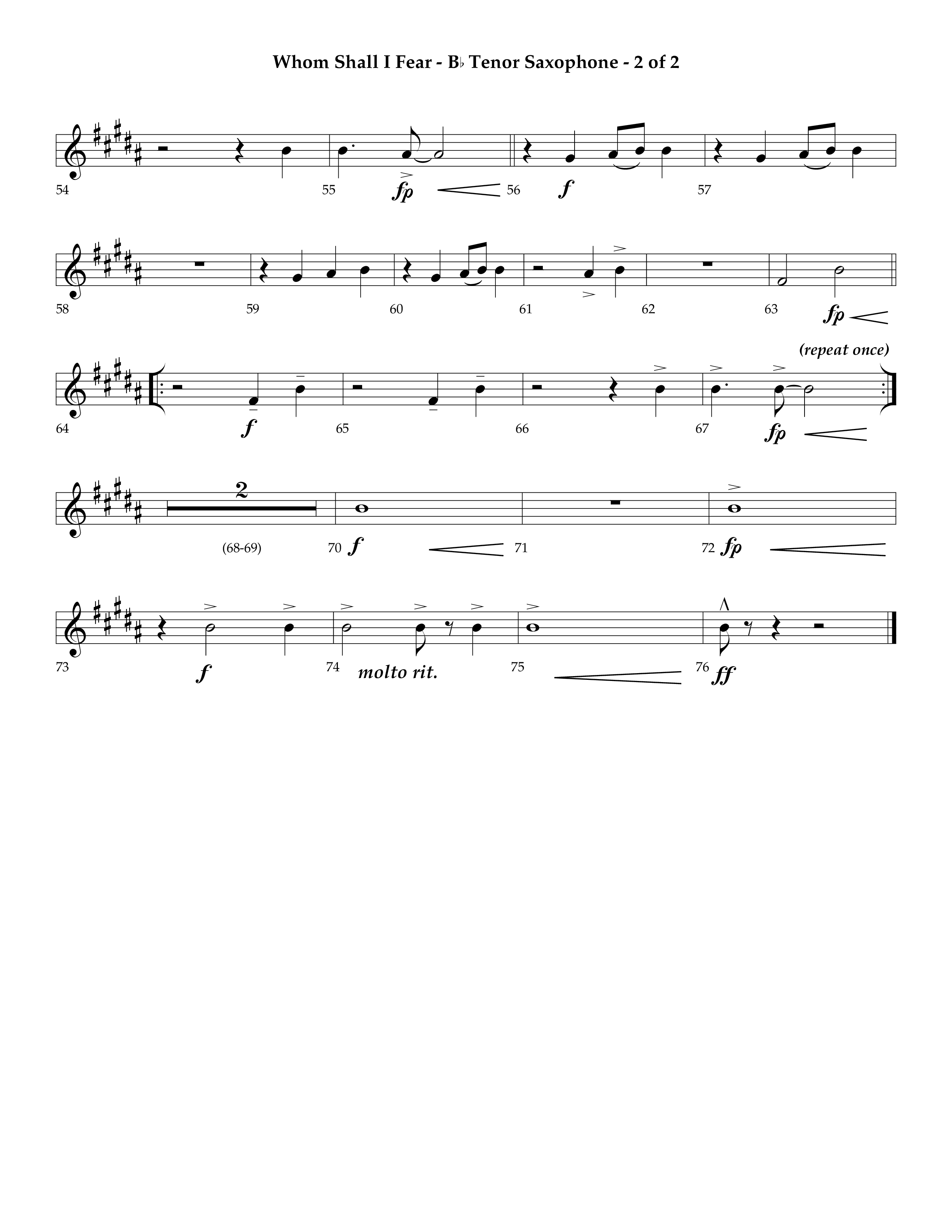 Whom Shall I Fear (God Of Angel Armies) (Choral Anthem SATB) Tenor Sax 1 (Lifeway Choral / Arr. Ken Barker / Orch. David Shipps)