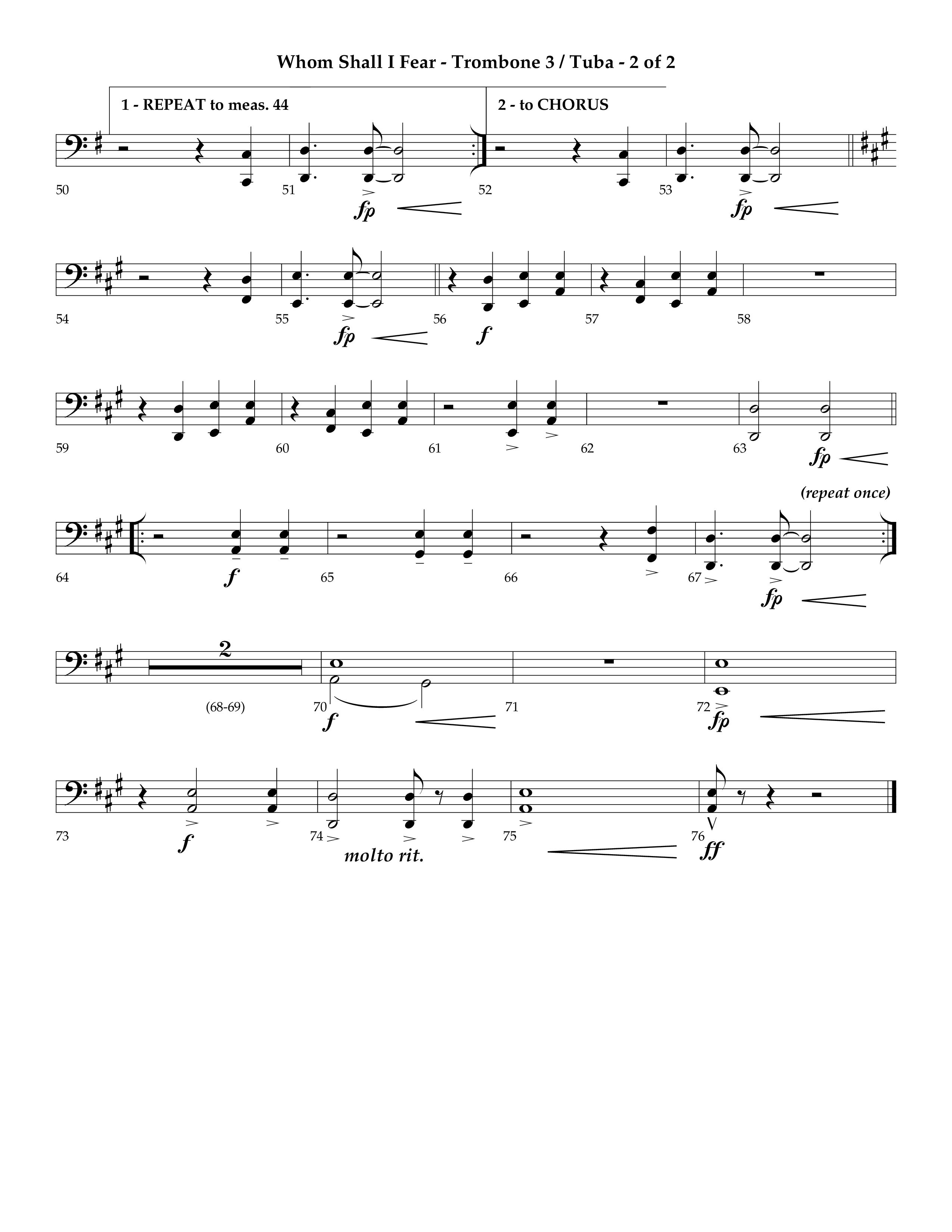 Whom Shall I Fear (God Of Angel Armies) (Choral Anthem SATB) Trombone 3/Tuba (Lifeway Choral / Arr. Ken Barker / Orch. David Shipps)