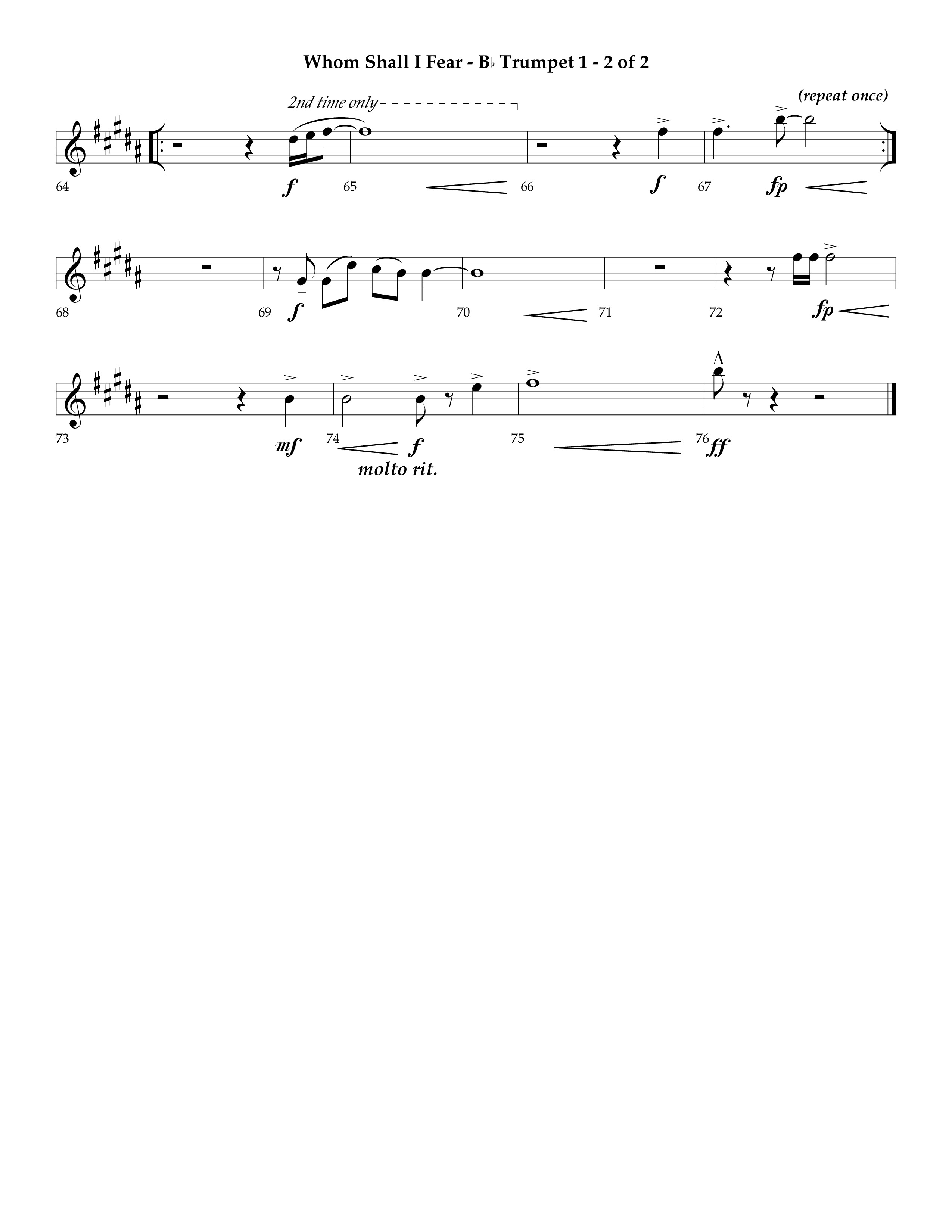 Whom Shall I Fear (God Of Angel Armies) (Choral Anthem SATB) Trumpet 1 (Lifeway Choral / Arr. Ken Barker / Orch. David Shipps)