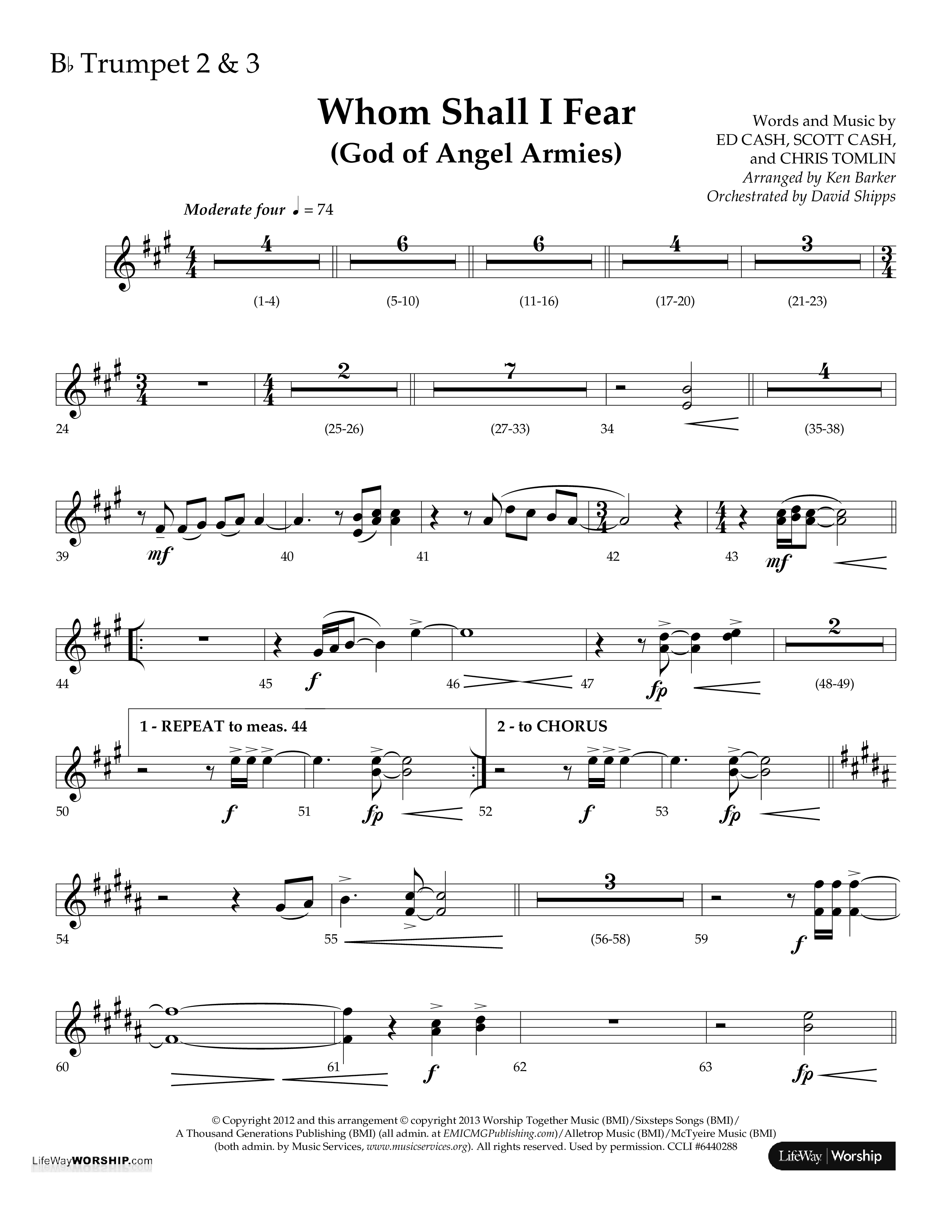 Whom Shall I Fear (God Of Angel Armies) (Choral Anthem SATB) Trumpet 2/3 (Lifeway Choral / Arr. Ken Barker / Orch. David Shipps)