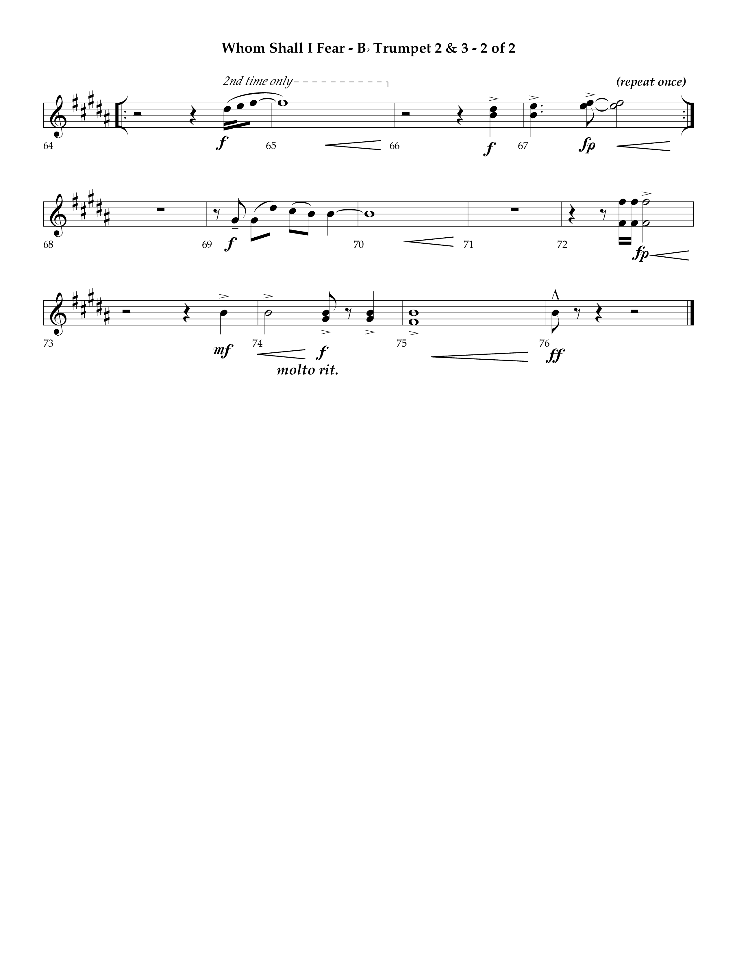 Whom Shall I Fear (God Of Angel Armies) (Choral Anthem SATB) Trumpet 2/3 (Lifeway Choral / Arr. Ken Barker / Orch. David Shipps)