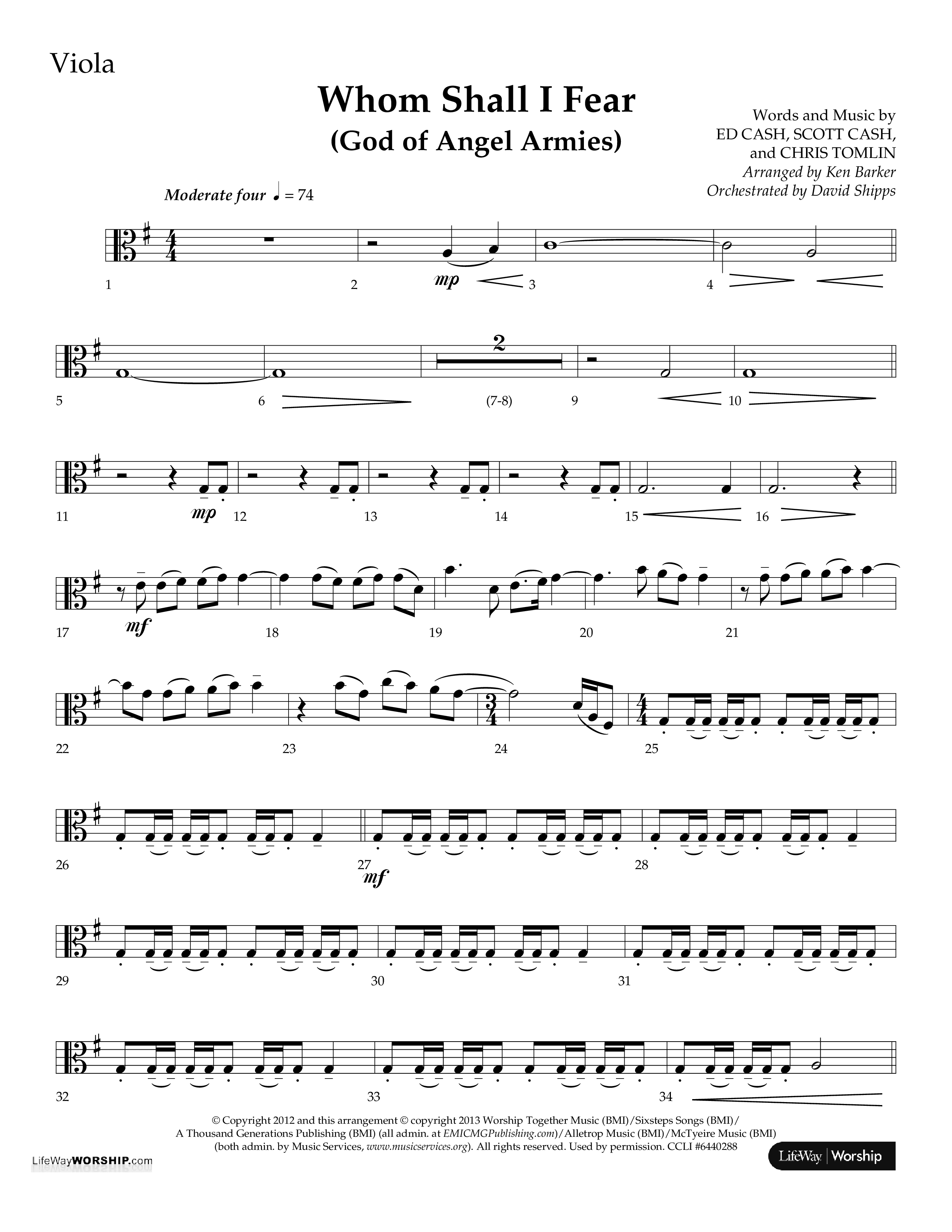 Whom Shall I Fear (God Of Angel Armies) (Choral Anthem SATB) Viola (Lifeway Choral / Arr. Ken Barker / Orch. David Shipps)