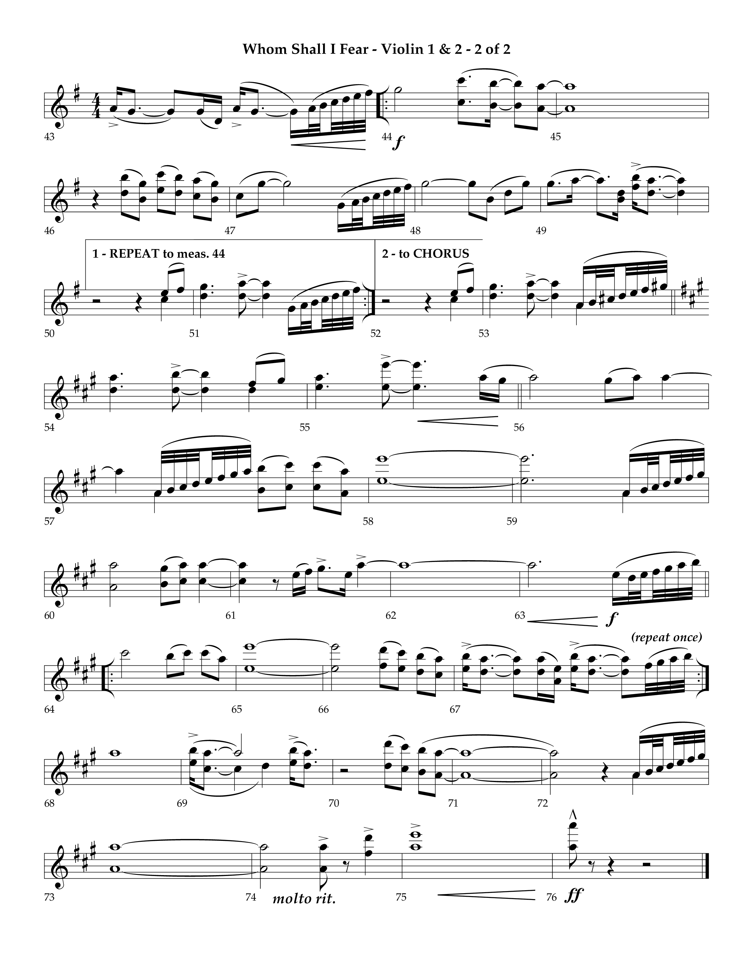 Whom Shall I Fear (God Of Angel Armies) (Choral Anthem SATB) Violin 1/2 (Lifeway Choral / Arr. Ken Barker / Orch. David Shipps)