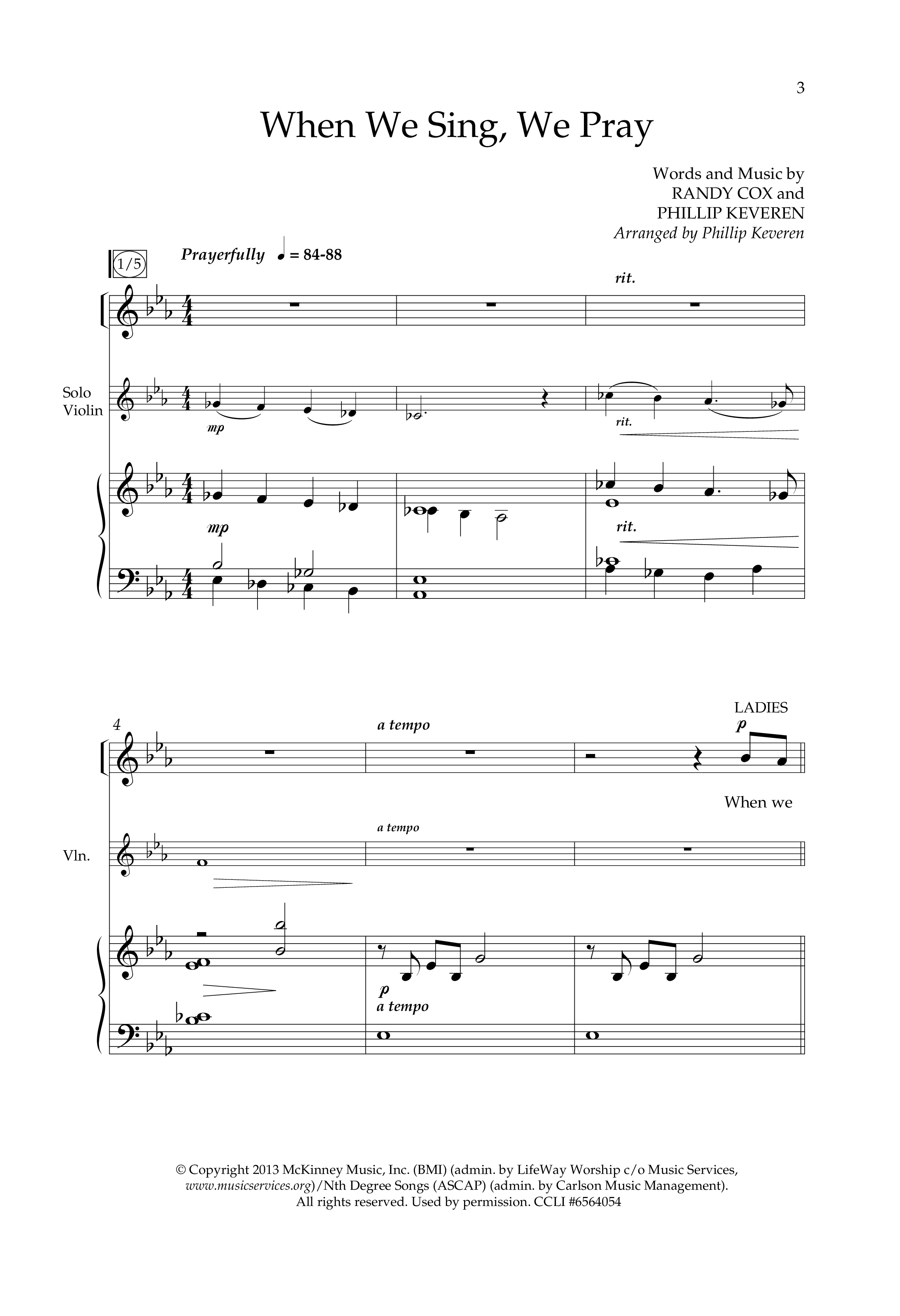 When We Sing We Pray (Choral Anthem SATB) Piano/Violin (Lifeway Choral / Arr. Phillip Keveren)