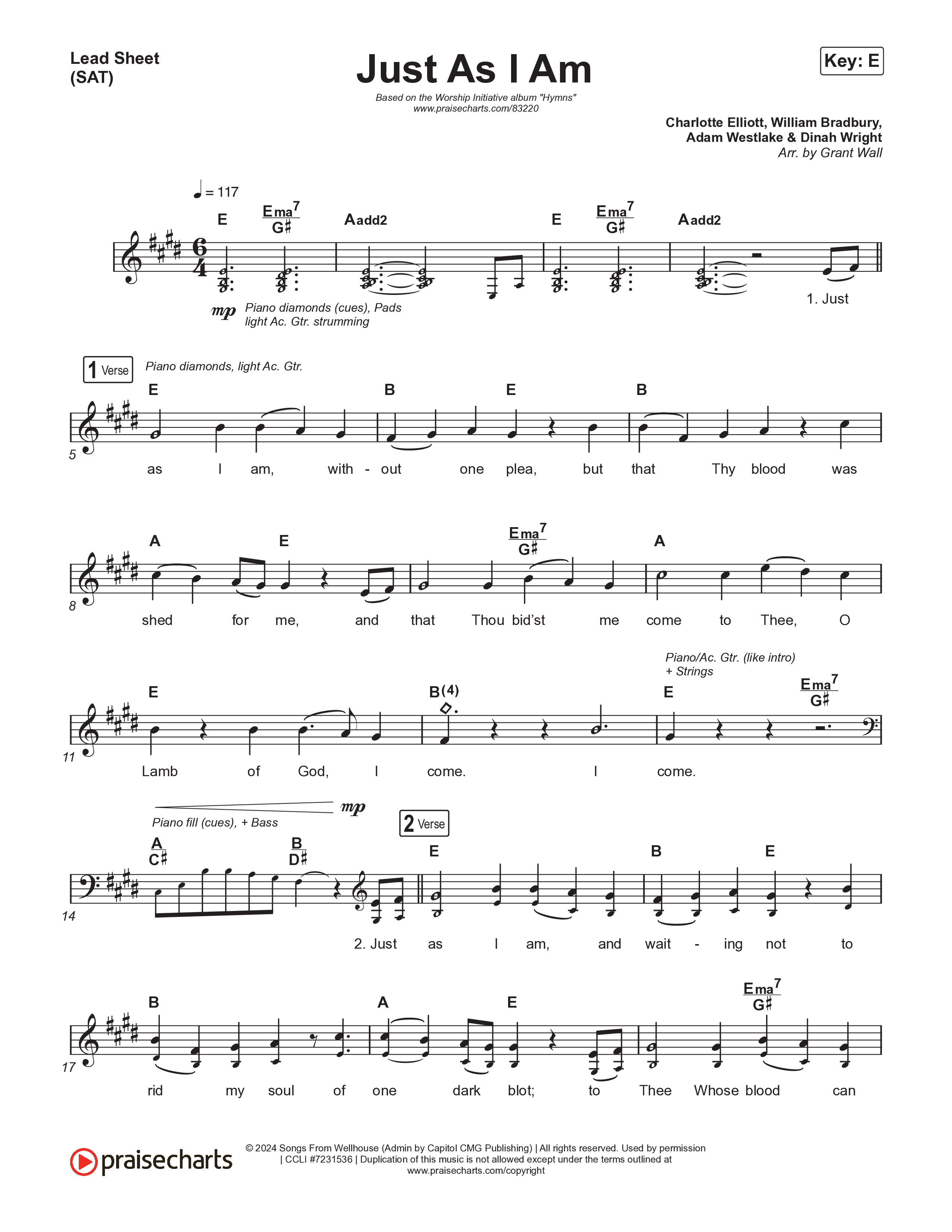 Just As I Am Lead Sheet (SAT) (The Worship Initiative)