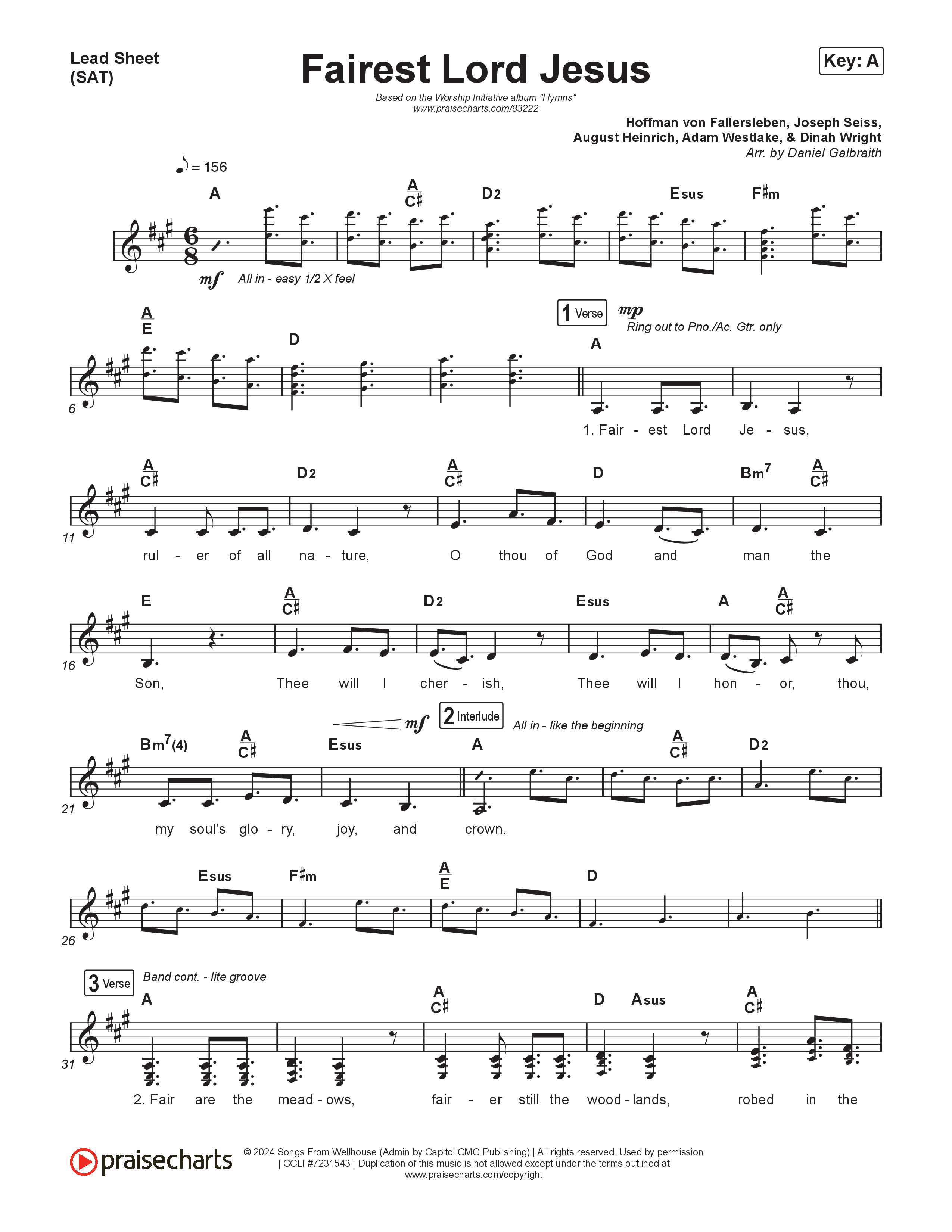 Fairest Lord Jesus Lead Sheet (SAT) (The Worship Initiative)