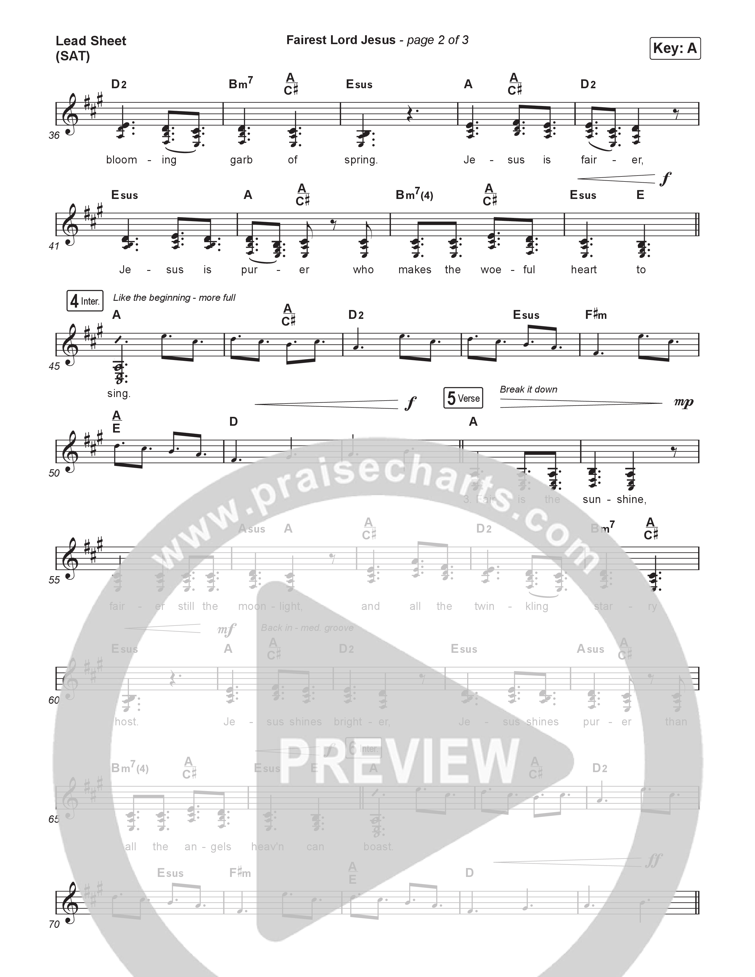 Fairest Lord Jesus Lead Sheet (SAT) (The Worship Initiative)