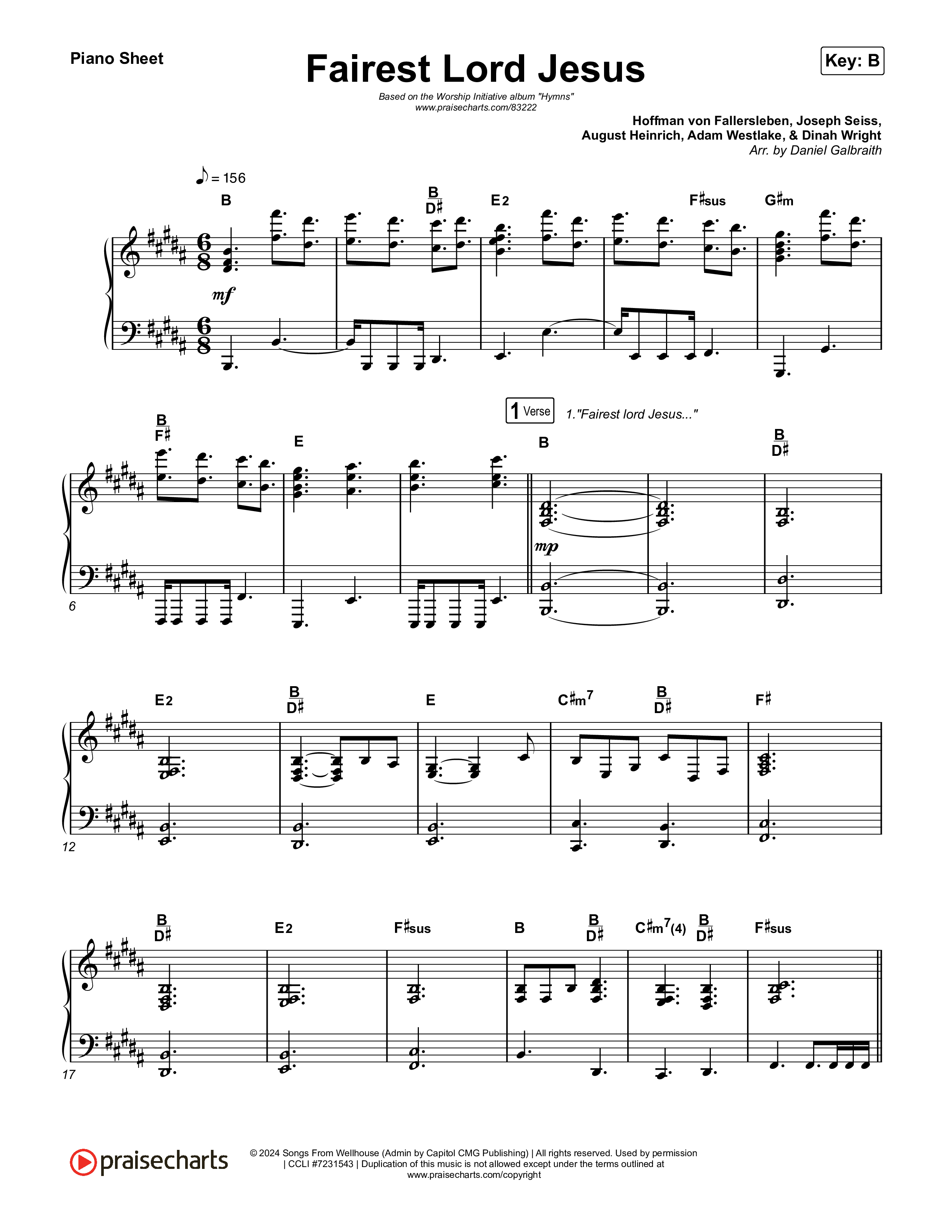 Fairest Lord Jesus Piano Sheet (The Worship Initiative)