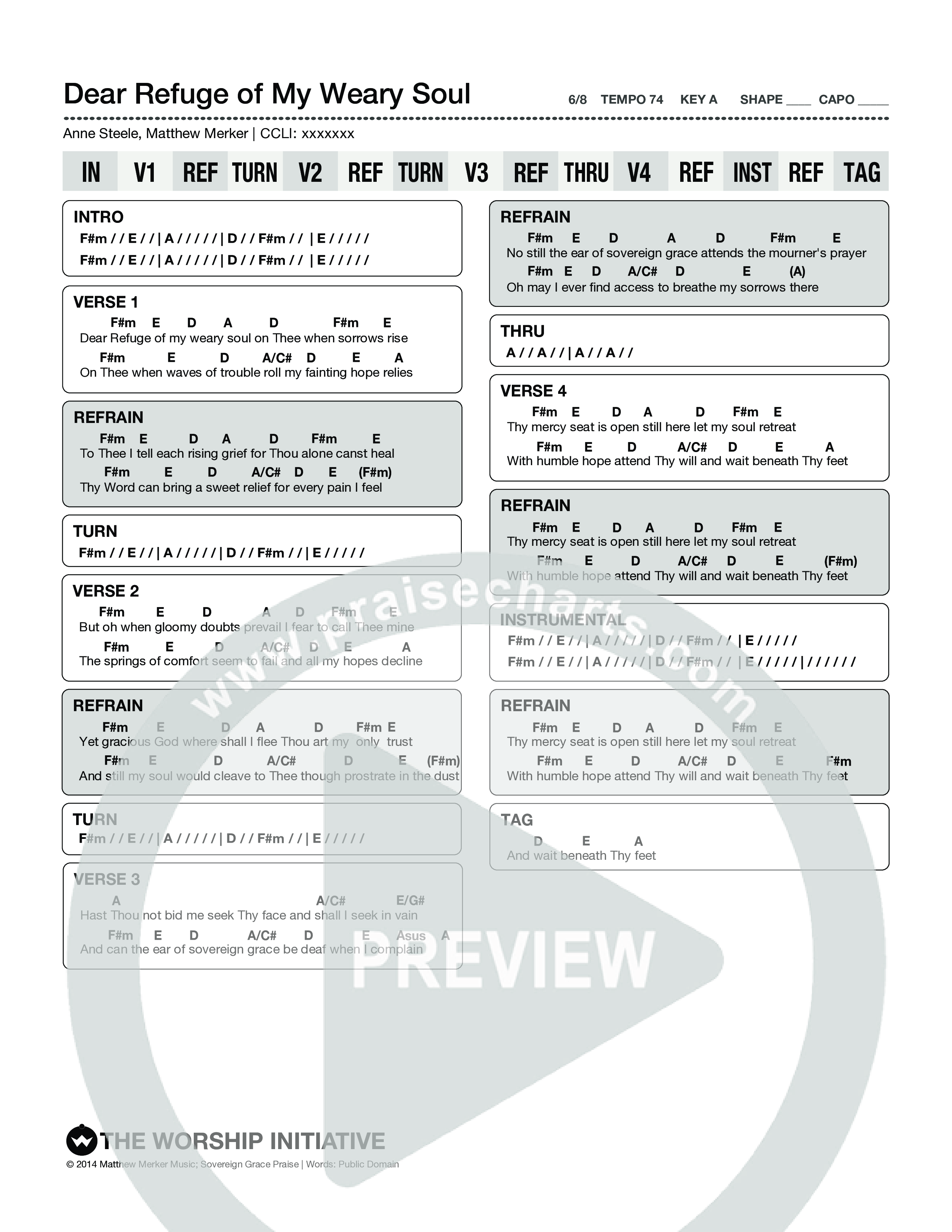 Dear Refuge Of My Weary Soul Chord Chart (The Worship Initiative)